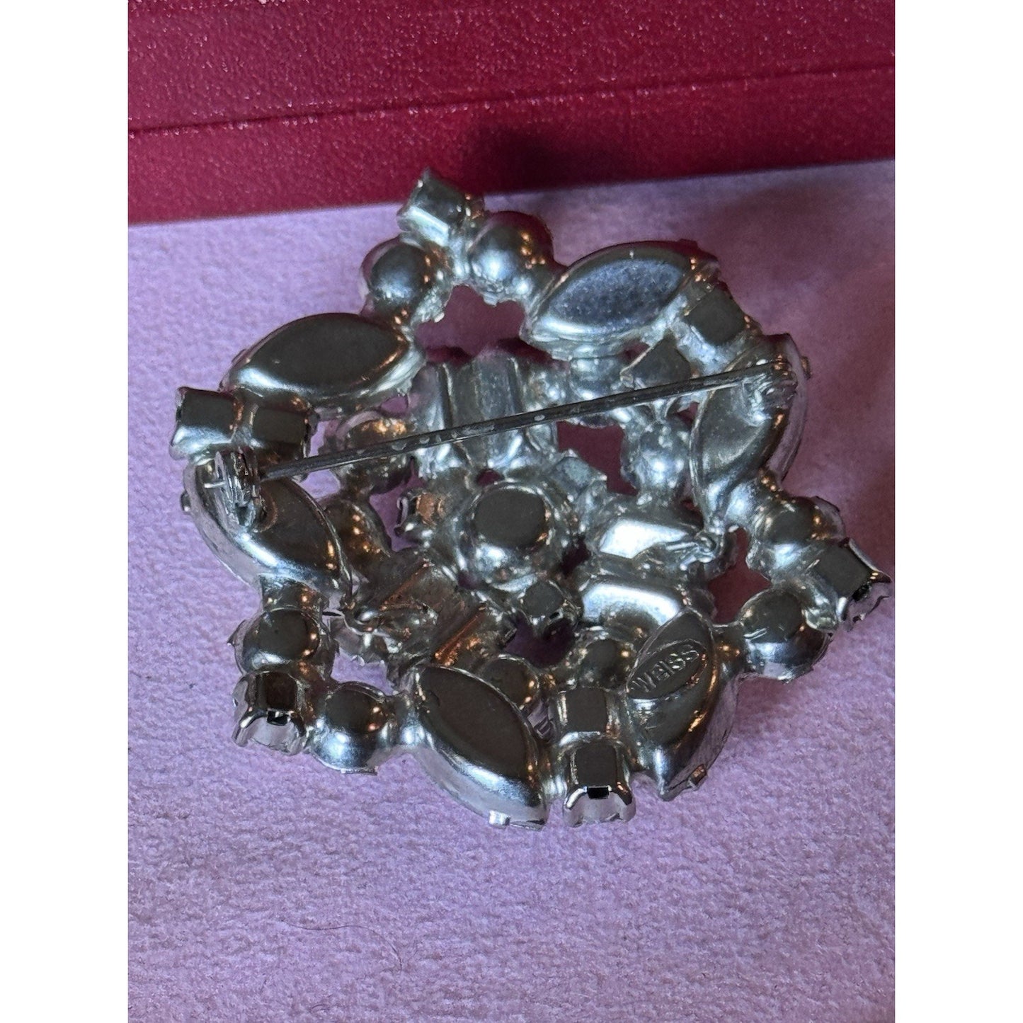 Vintage WEISS Brooch Rhinestone Clear Crystal Wreath Pin Signed 2”