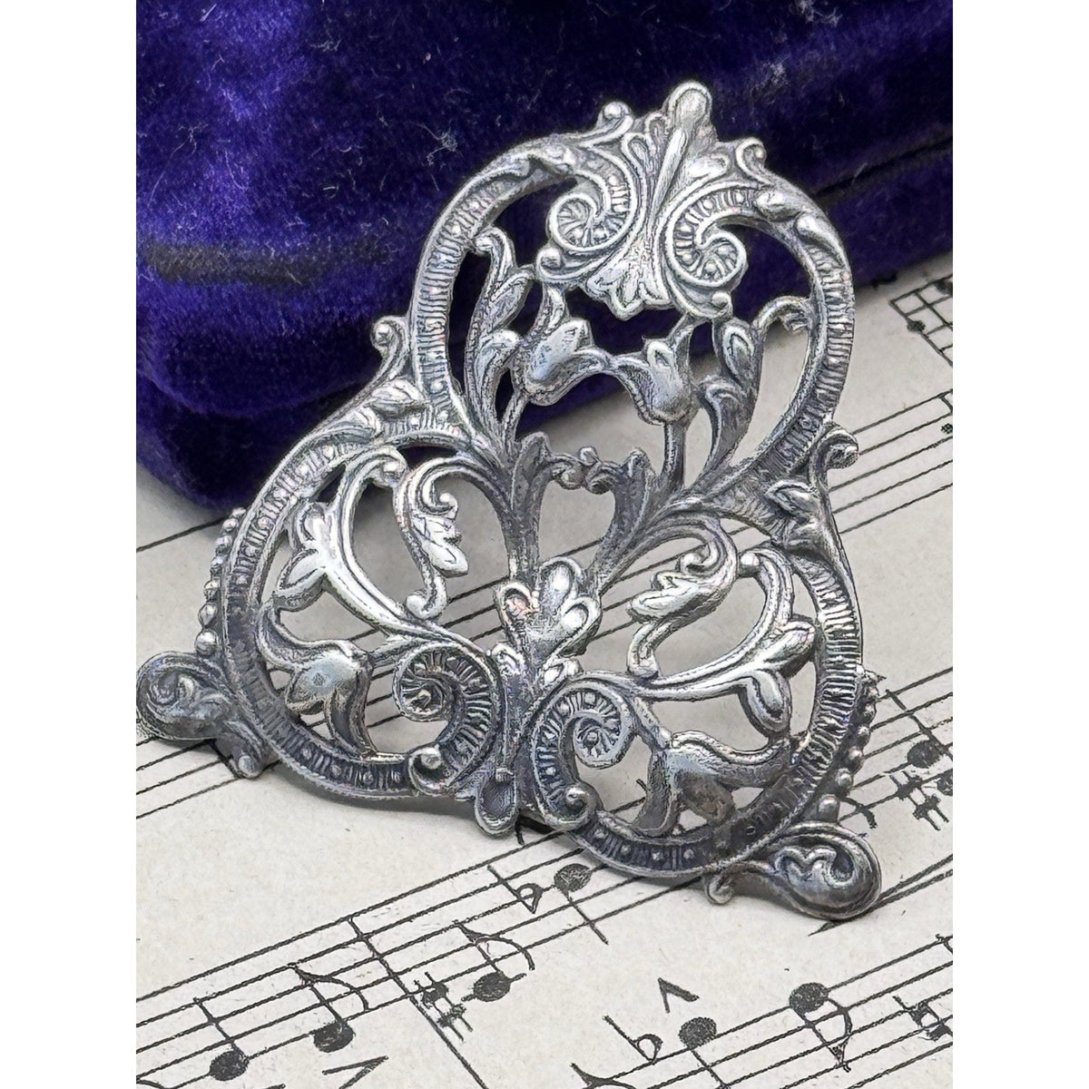 Large Silver Repoussé Earrings Antique Style Floral Scroll Post 1.75”