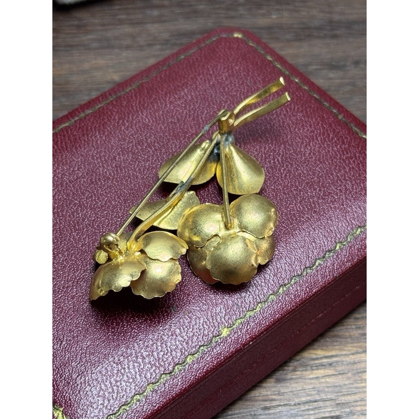 Vintage Goldtone Blue Rhinestone Flower Brooch Textured Floral Pin 2.5”