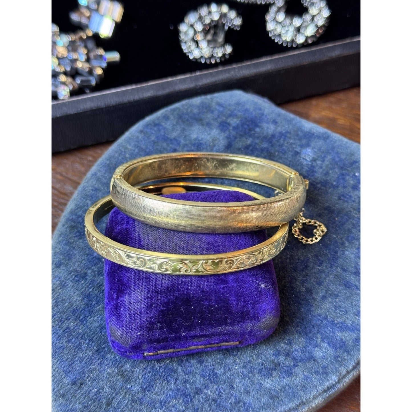 Goldtone Bangle Bracelets LOT of 2 Textured Etched Antique Style VINTAGE