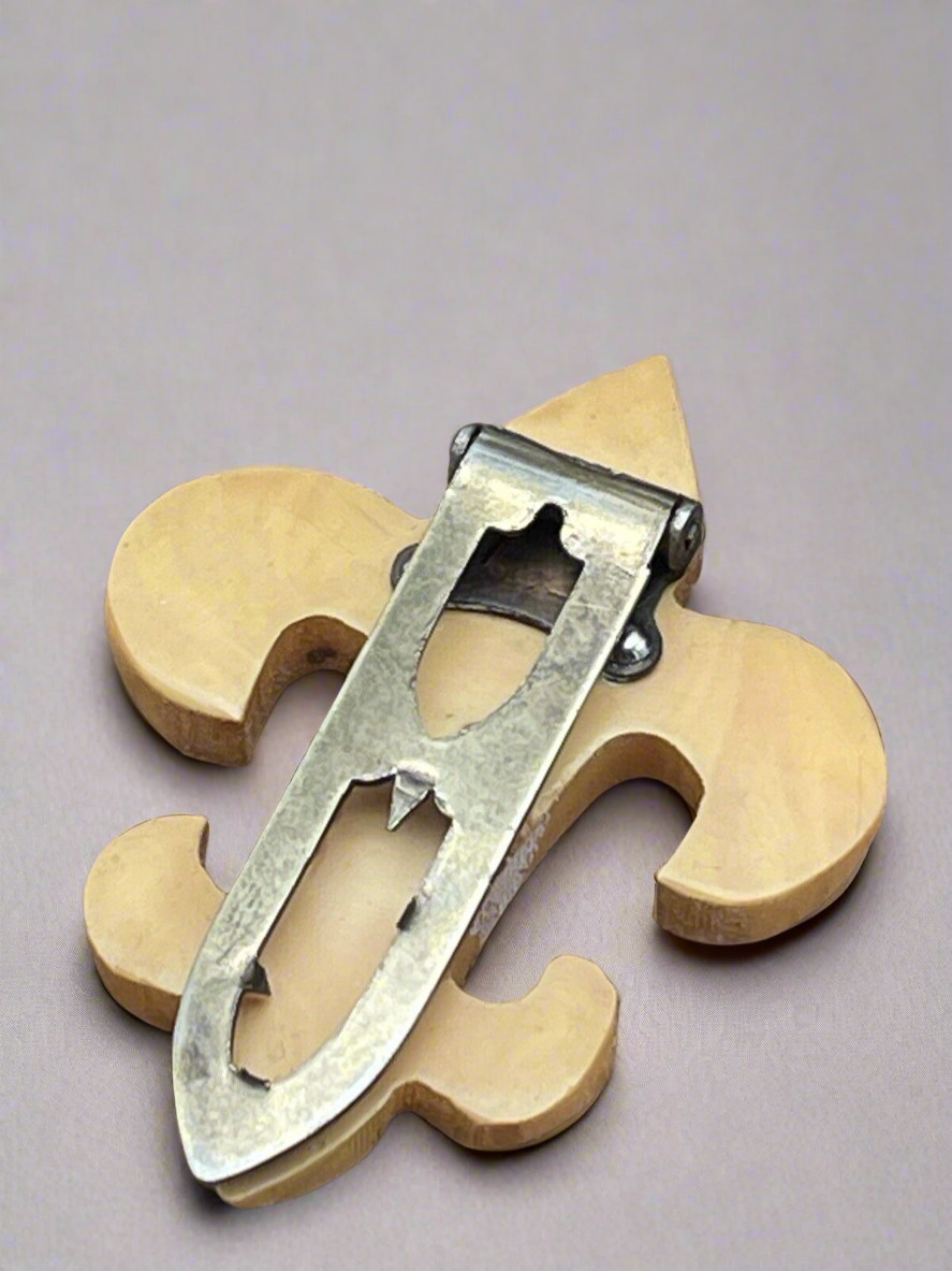 Vintage Cream Caramel Bakelite Fleur De Lys Dress Clip