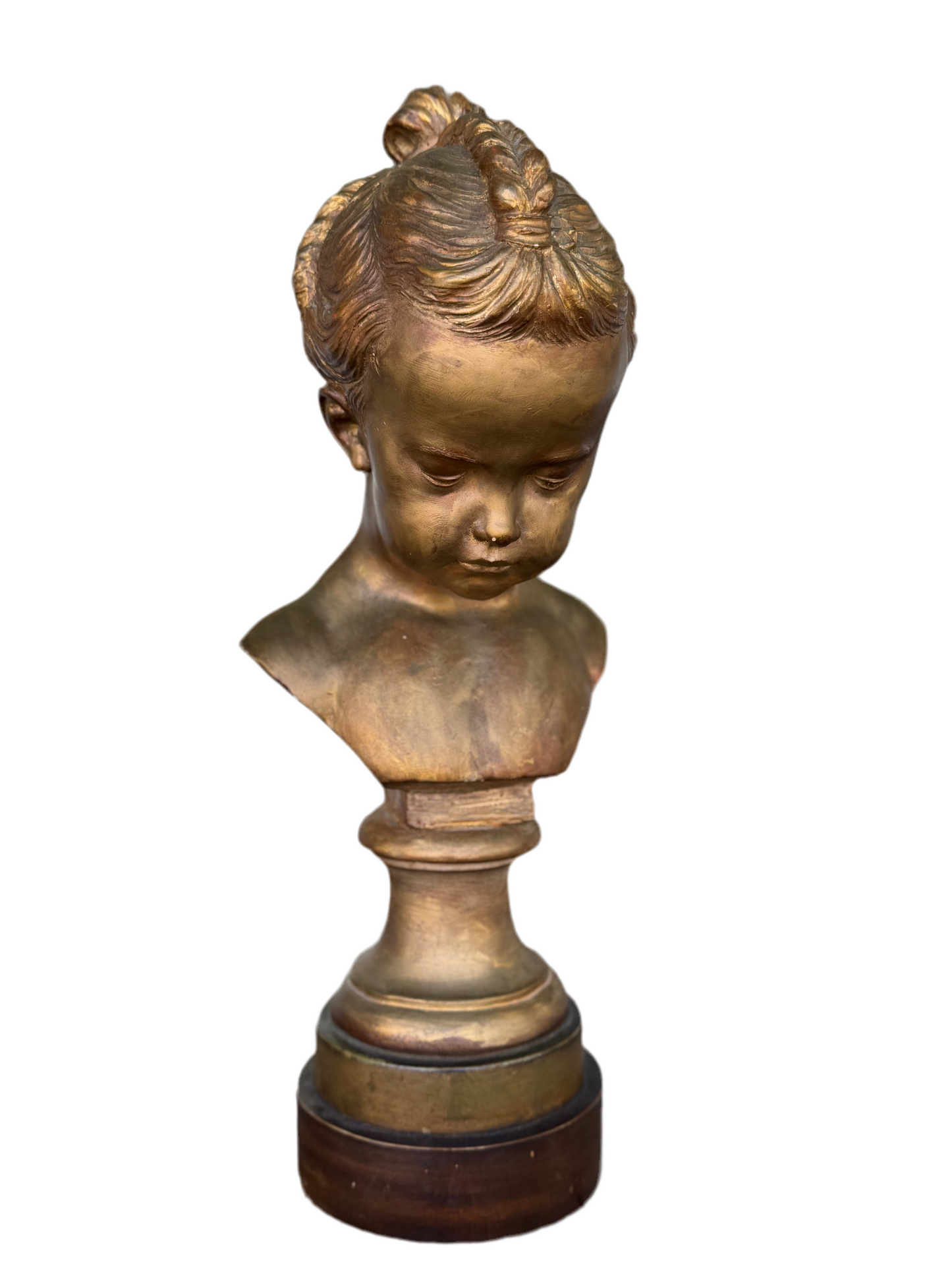 Antique STYLE French Girl Bust reproduction of a work by the French sculptor Jacques François Joseph Saly (1717-1776). SUBSTANTIAL Estate Find On Wooden Base 21”h