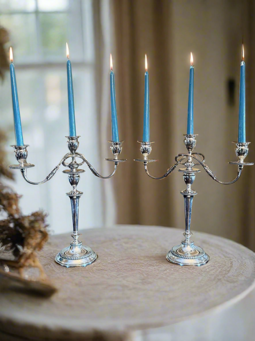 Pair Silverplate Candelabra E G Webster 3 Flame Gadroon VTG Multi Combination