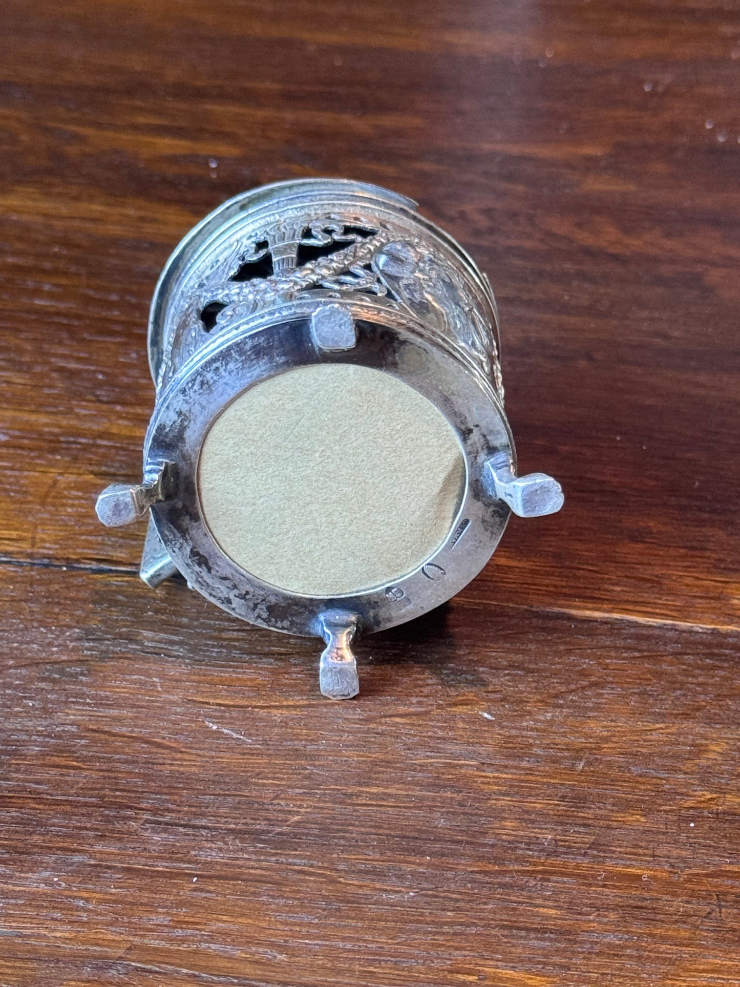 Antique Silverplate Mustard Pot Holder Case No Glass Insert Figural Footed 3”