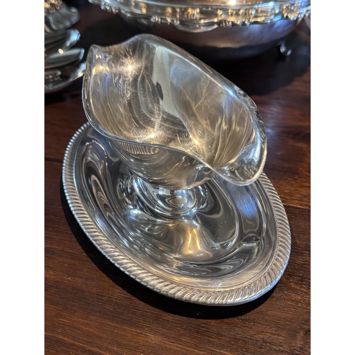 Silverplate Gravy Boat International Silver Castleton attchd Underplate Vintage