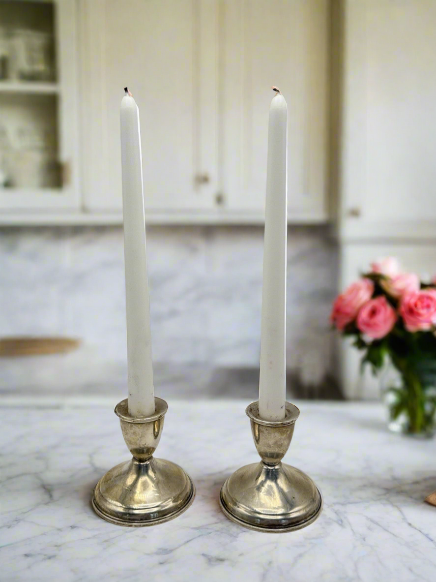 Vintage STERLING Weighted Candlestick Pair Circa 3.75”h ESTATE FIND