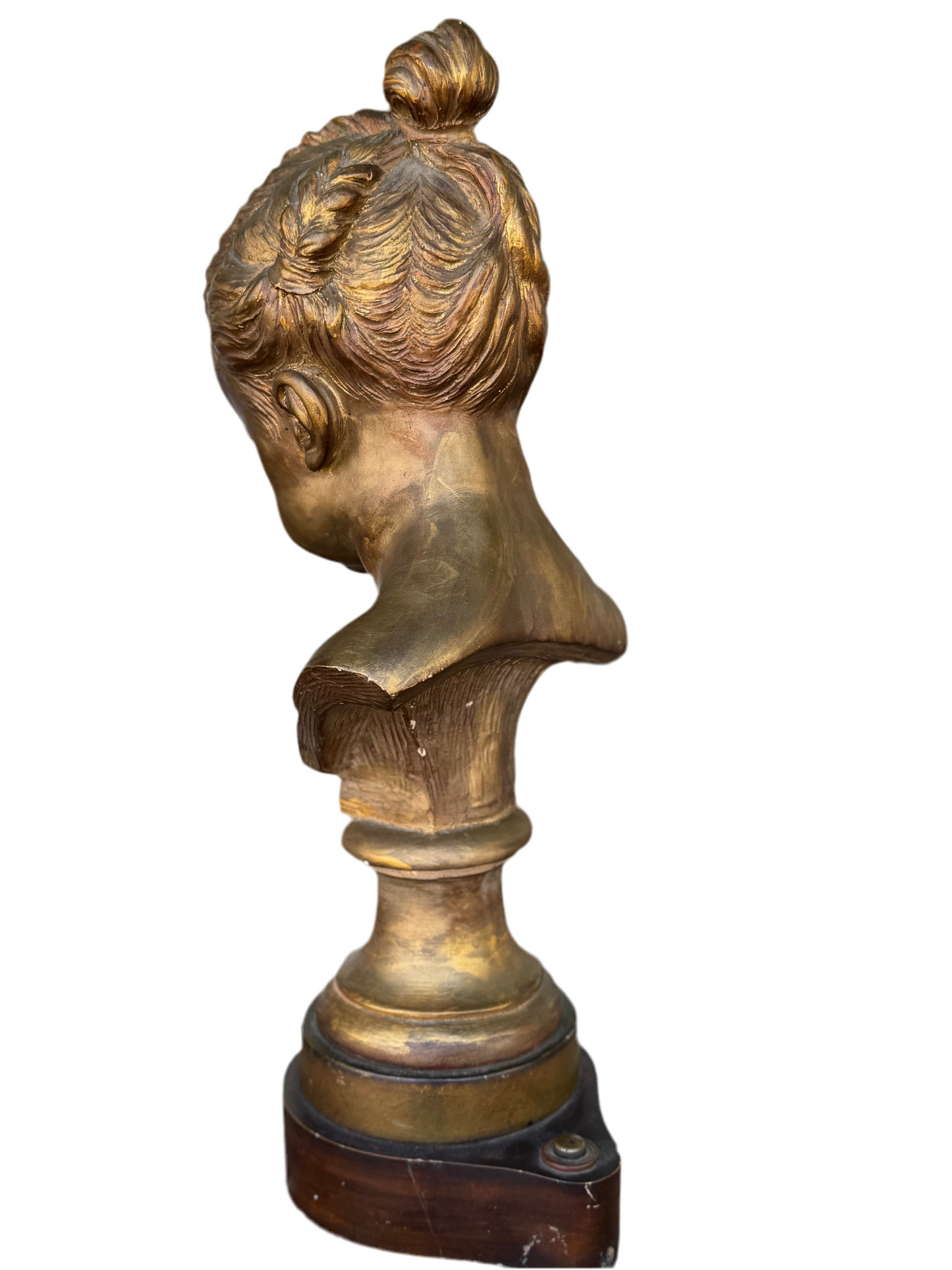 Antique STYLE French Girl Bust reproduction of a work by the French sculptor Jacques François Joseph Saly (1717-1776). SUBSTANTIAL Estate Find On Wooden Base 21”h