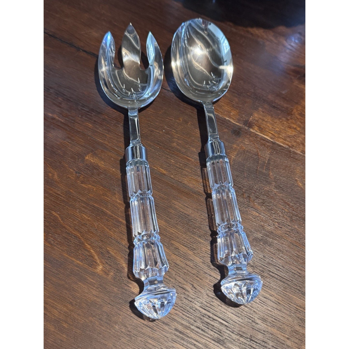 Vintage WATERFORD Crystal Salad Serving Set Fork Spoon Signed 10.75”