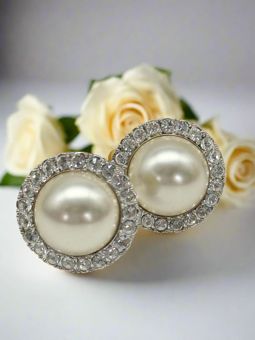 Vintage Camrose & Kross Pearl Stone Earrings ESTATE FIND in Box