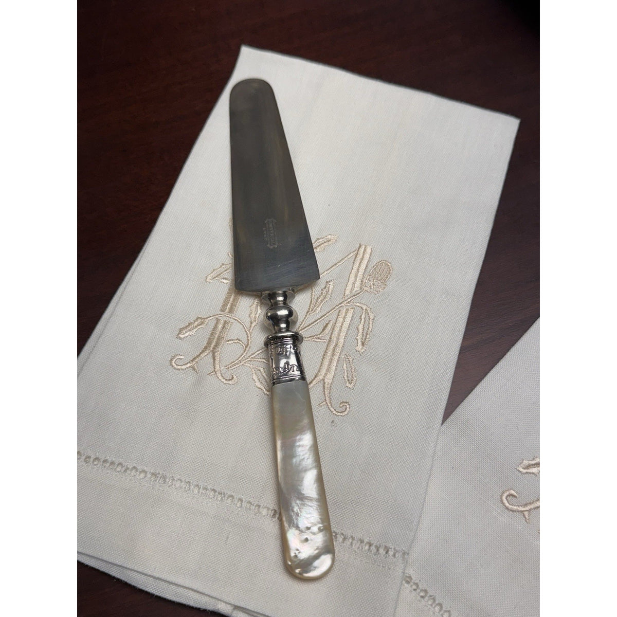 Mother Of Pearl Cake Pie Server Universal LF&G Sterling Ferrule 10.5”