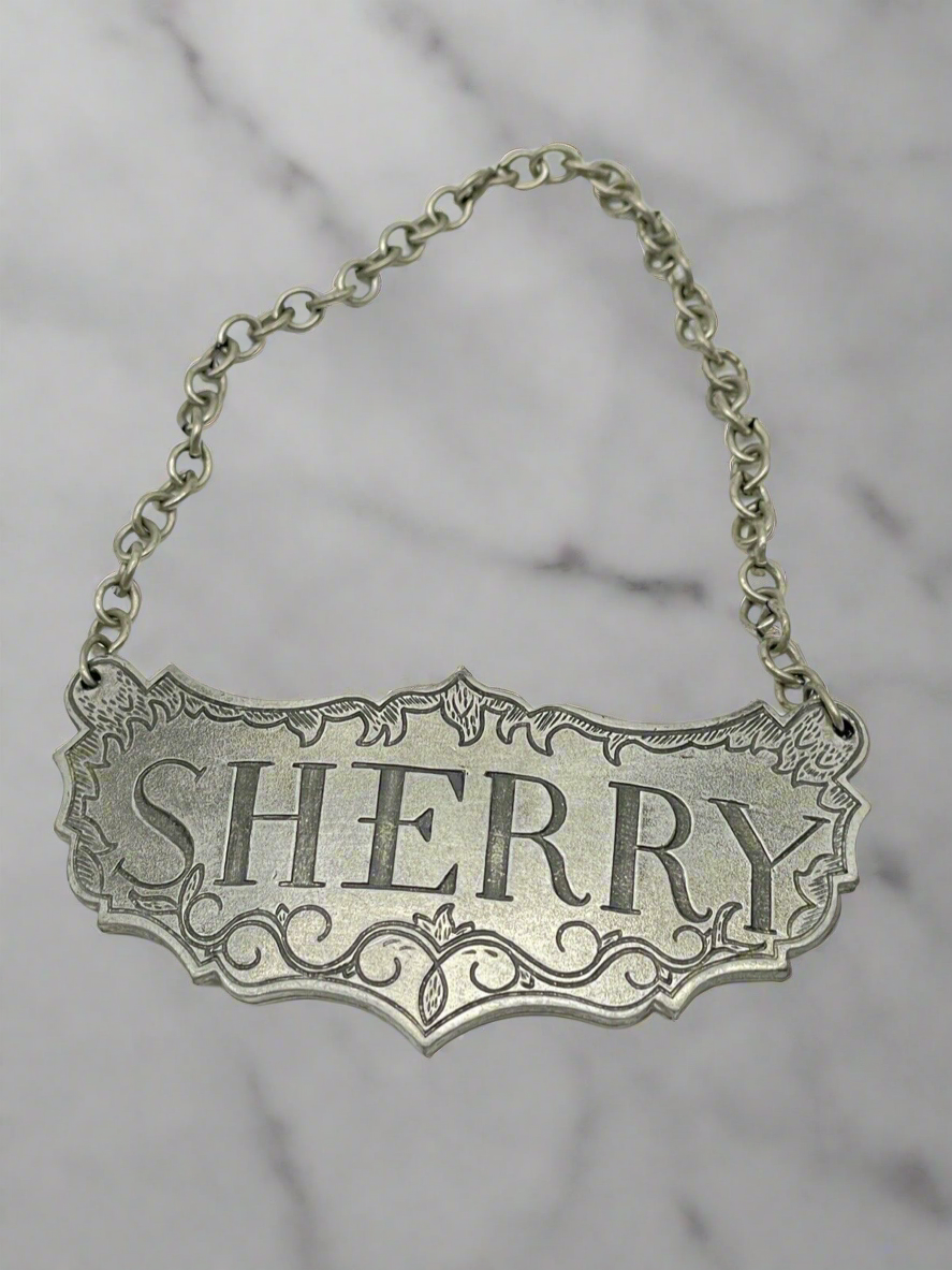 STIEFF Pewter Sherry Hanging Decanter Label Historic Newport APPROVED