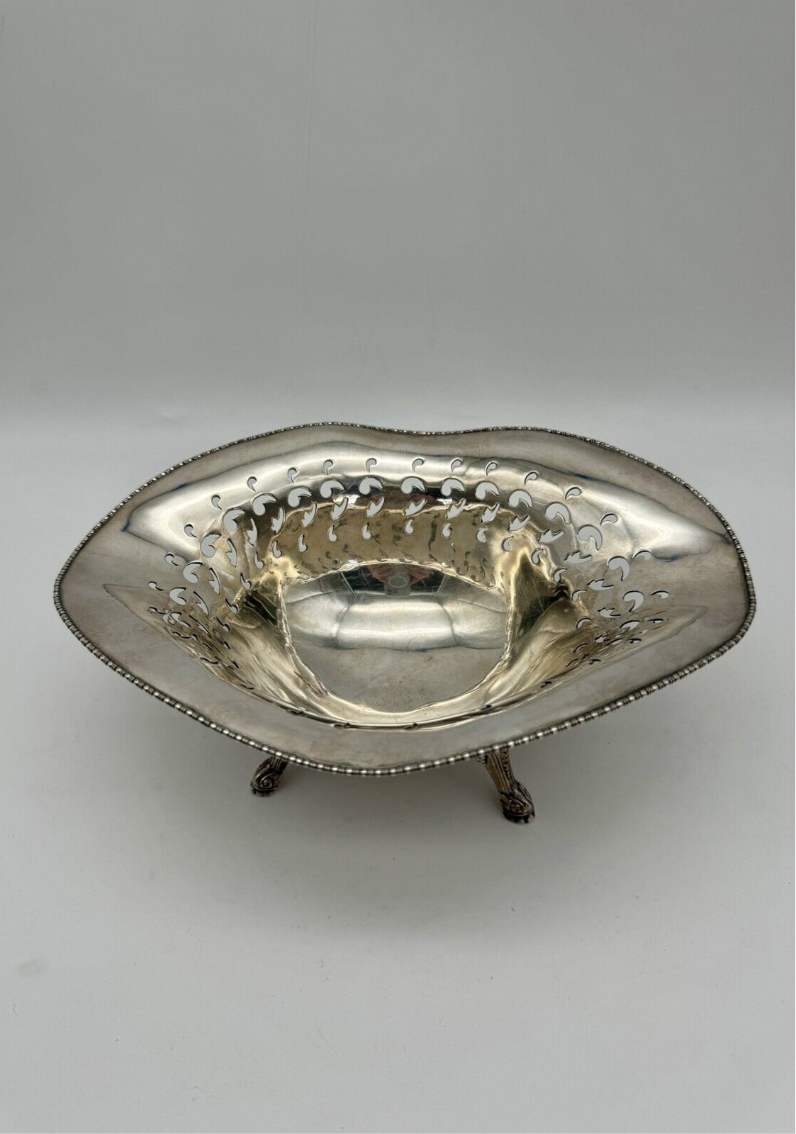 Antique Footed Bowl Serpentine Reticulated F Roger’s Quadruple Silver Plate