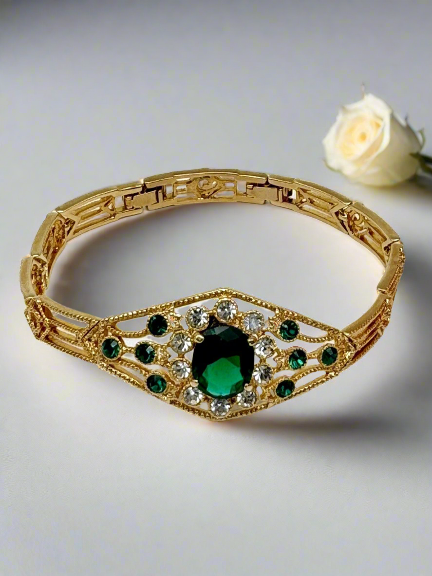CAMROSE & KROSS Jacqueline Kennedy GREEN Rhinestone Bracelet Box Estate Find
