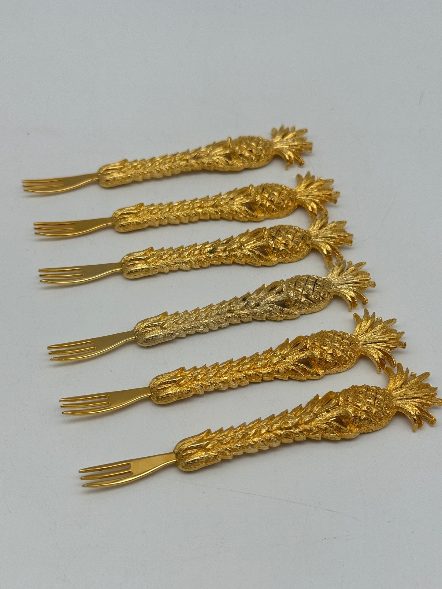 Vintage Canapé Fork Set 24kt Gold Plated Janis Collection 6 Pineapple Design