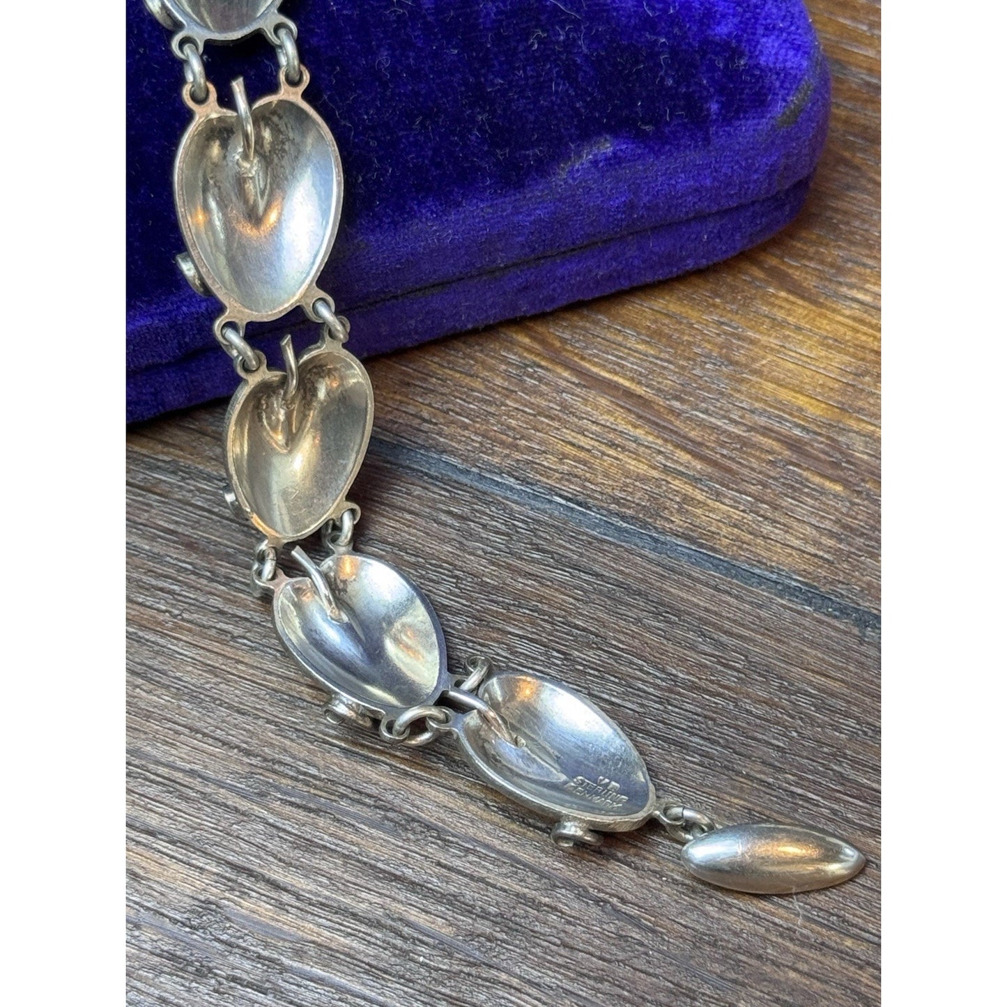 Volmer Bahner Sterling Silver Lavender Blue Guilloché Lily Pad Bracelet 7”