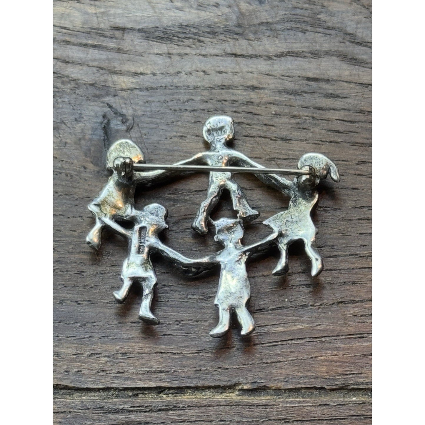 Sterling Brooch Children Dancing Circle 925 Silver Mexico 1.5” Figural Pin