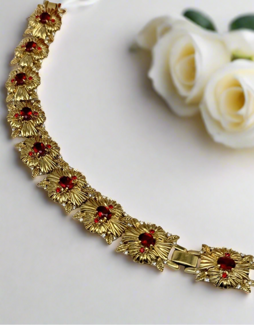 CAMROSE & KROSS Jacqueline Kennedy Red Rhinestone Bracelet Box Estate Find