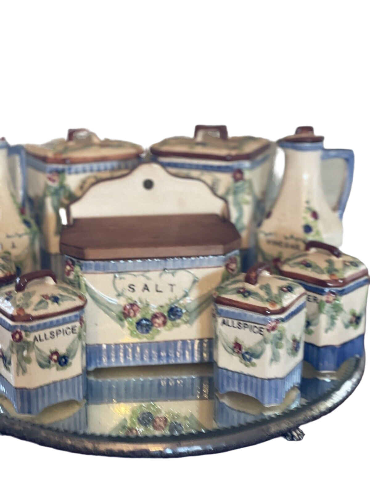 Vintage 9 Piece Canister Kitchen Set, Flour, Rice, Oil, Vinegar Set Hand Painted