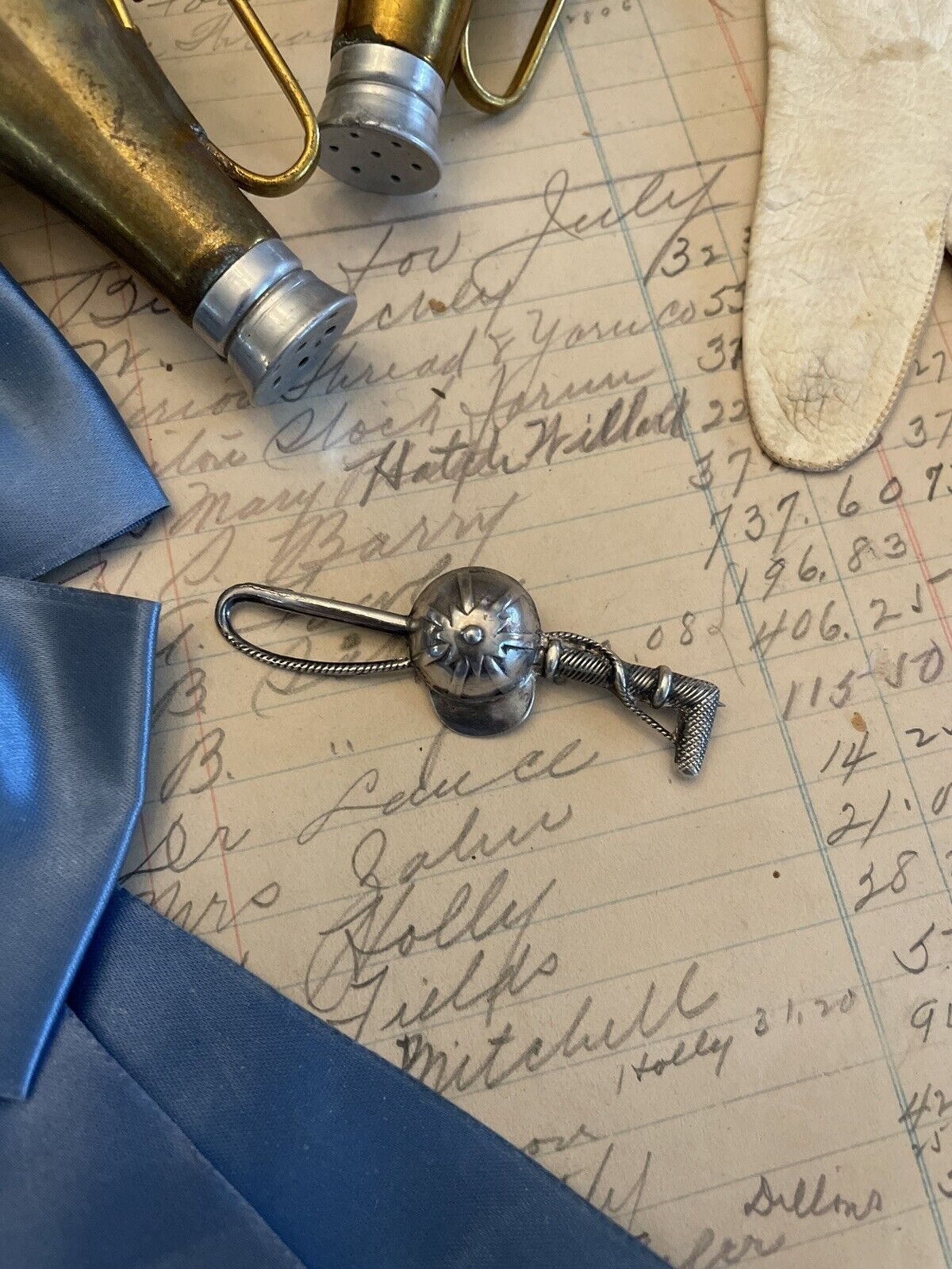 Equestrian Sterling Silver Jockey Crop & Cap Brooch VINTAGE