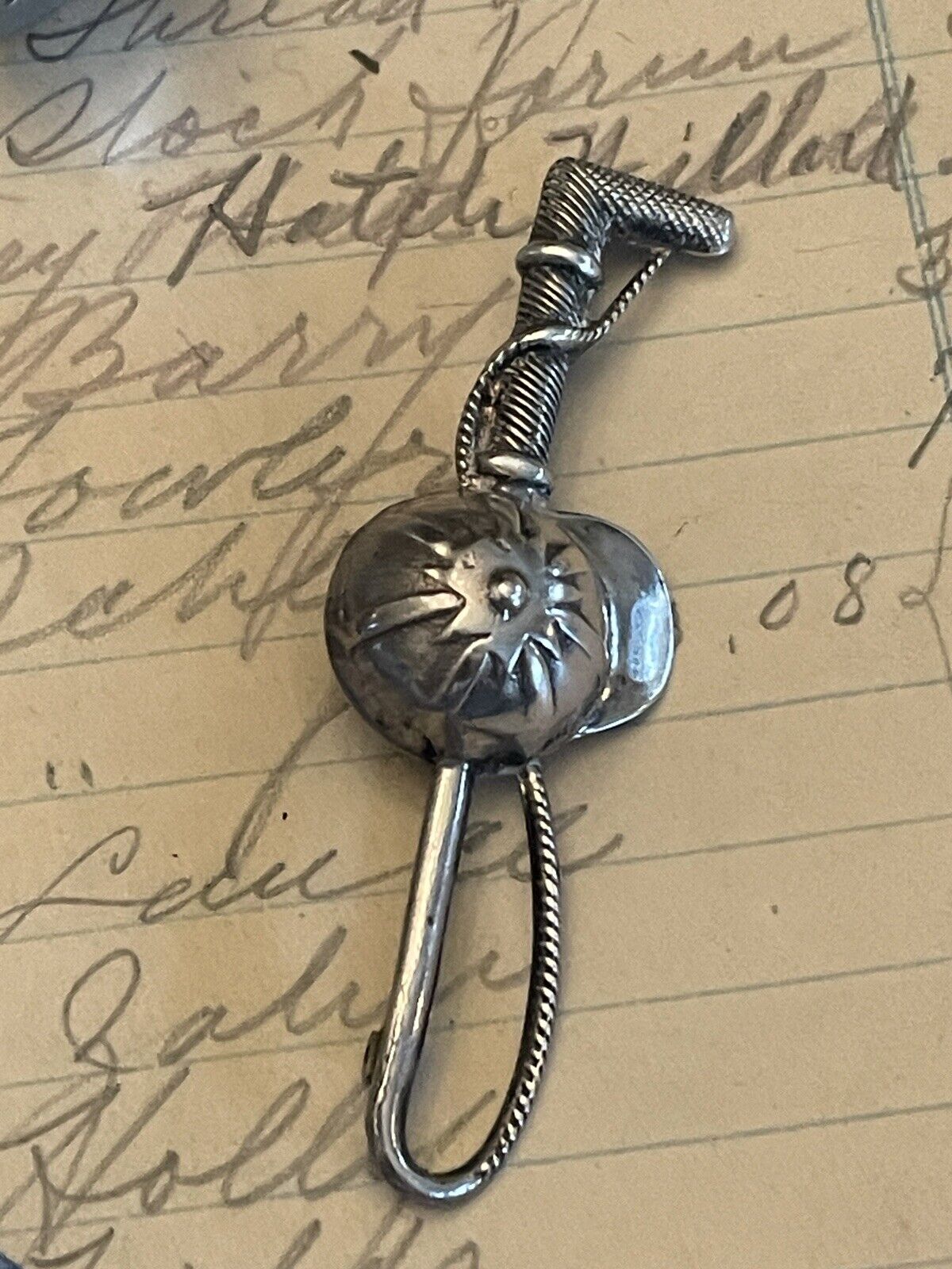 Equestrian Sterling Silver Jockey Crop & Cap Brooch VINTAGE