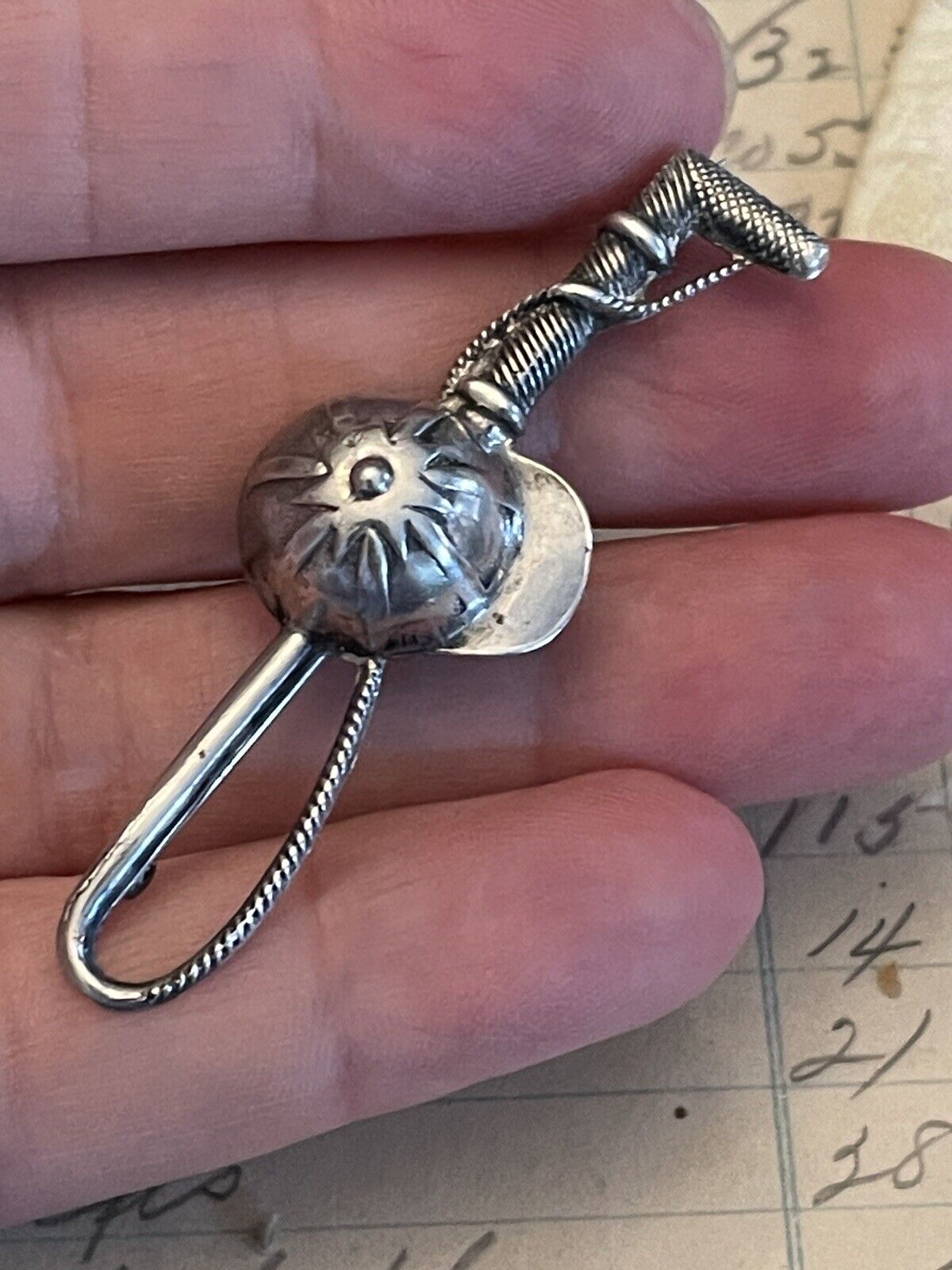 Equestrian Sterling Silver Jockey Crop & Cap Brooch VINTAGE
