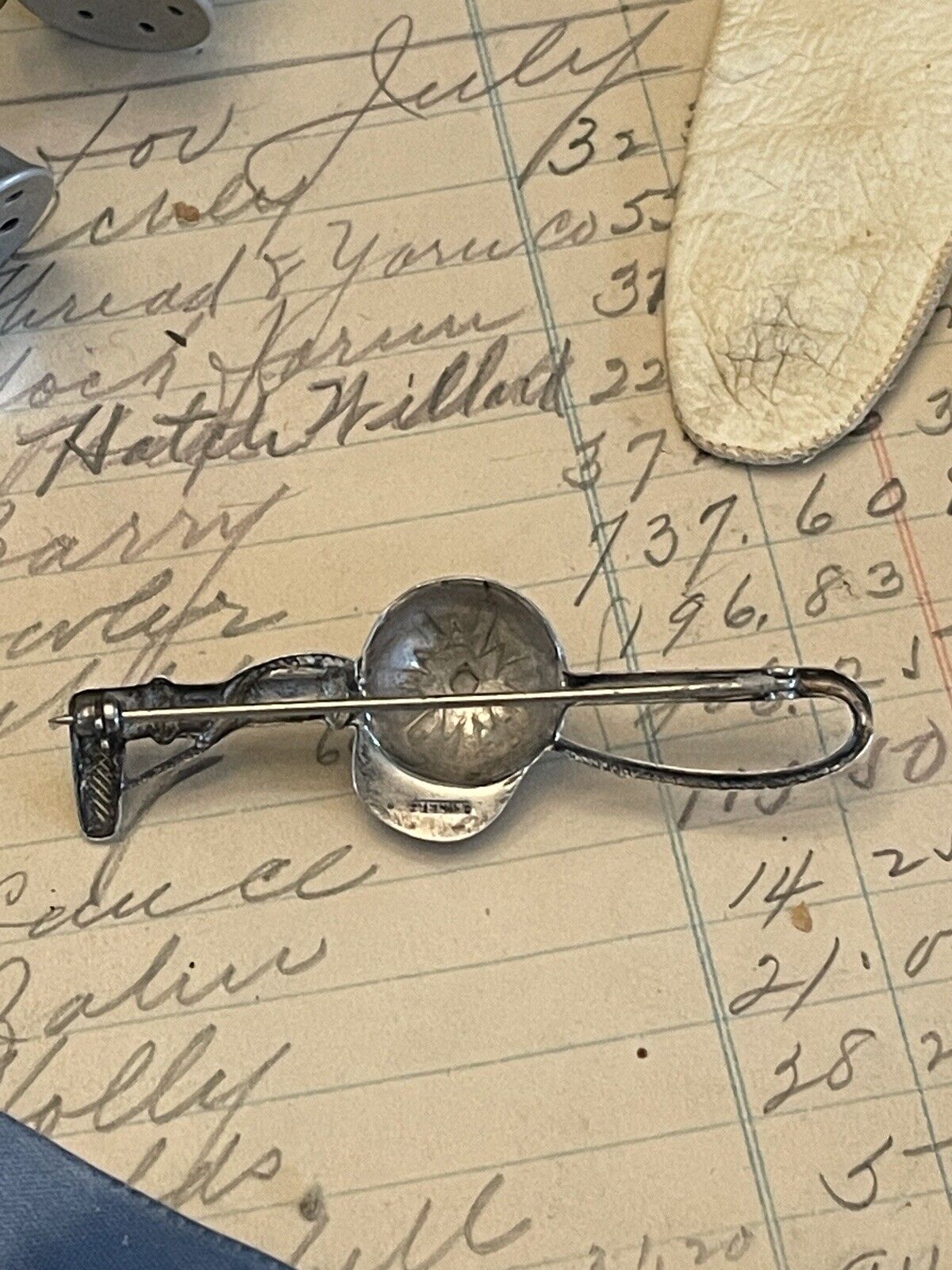 Equestrian Sterling Silver Jockey Crop & Cap Brooch VINTAGE