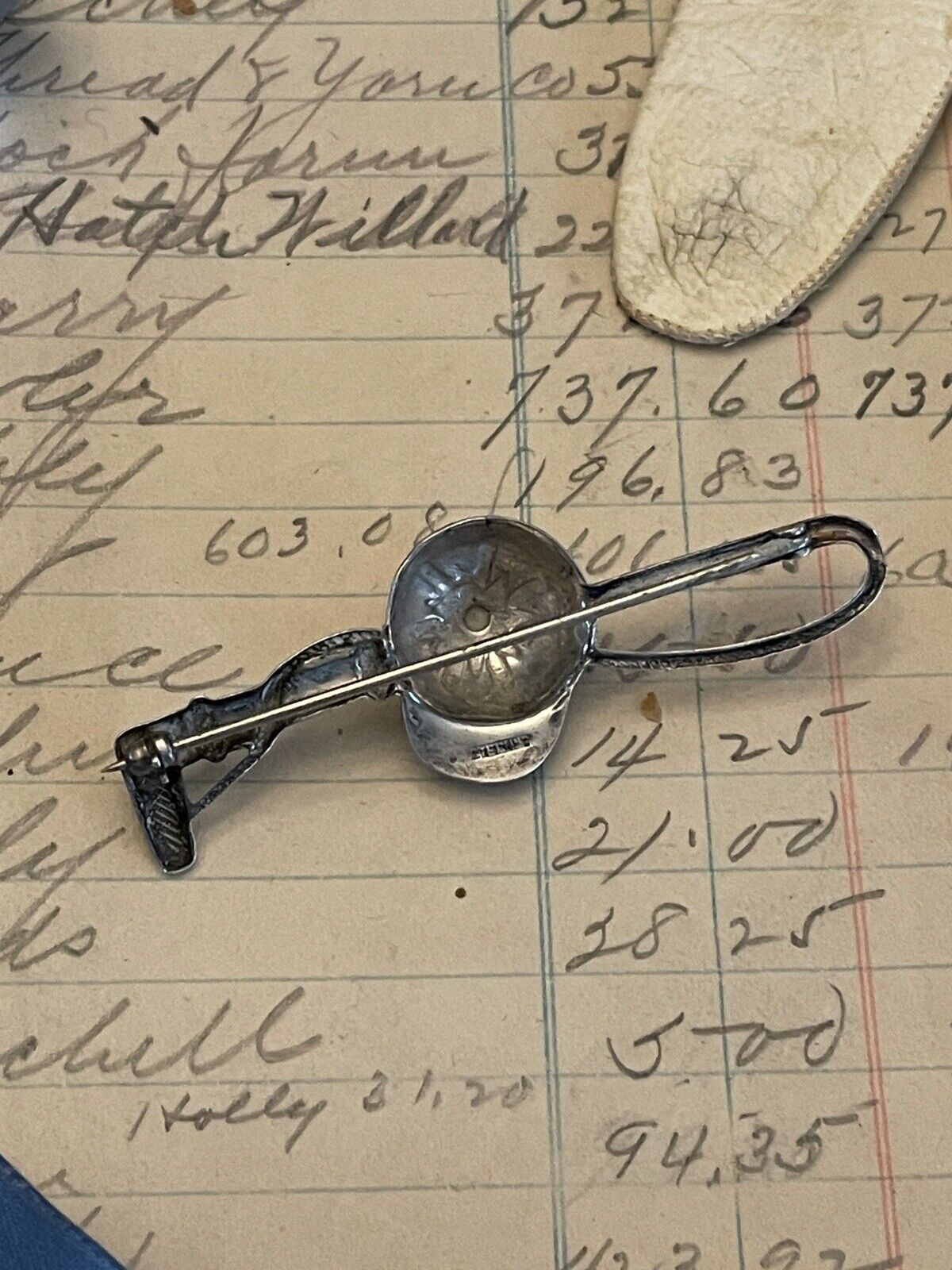 Equestrian Sterling Silver Jockey Crop & Cap Brooch VINTAGE