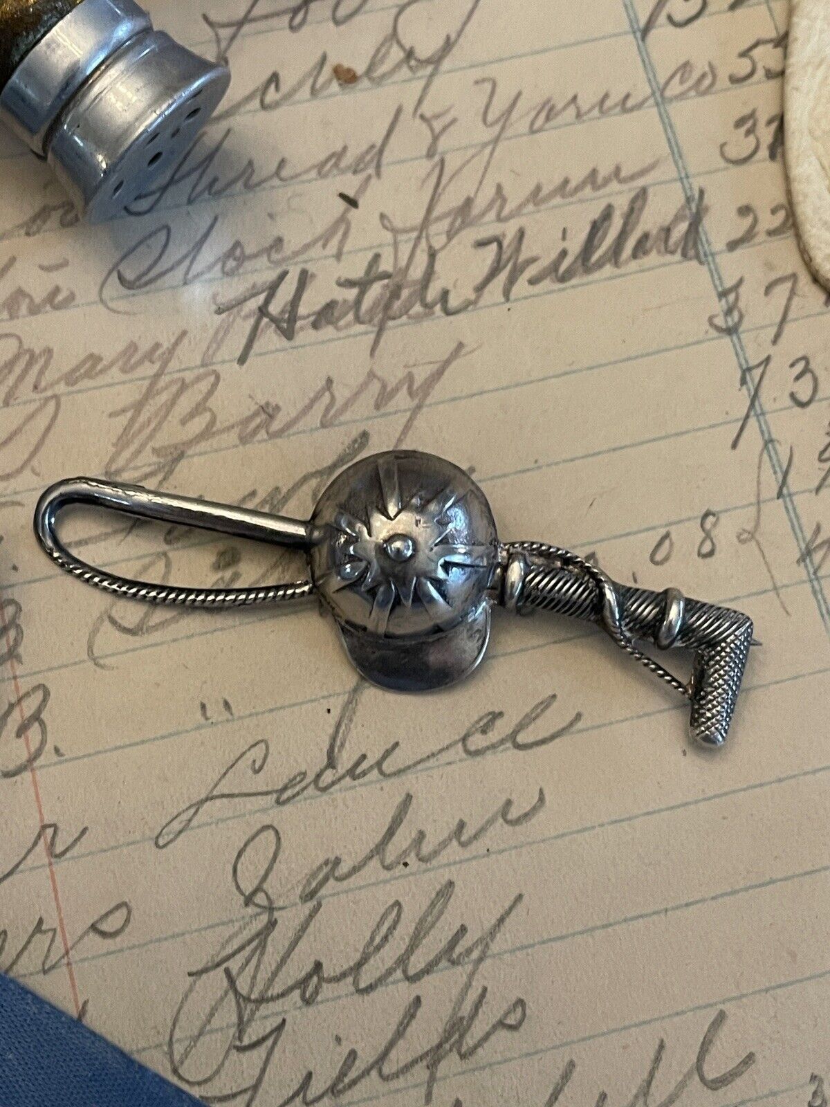 Equestrian Sterling Silver Jockey Crop & Cap Brooch VINTAGE