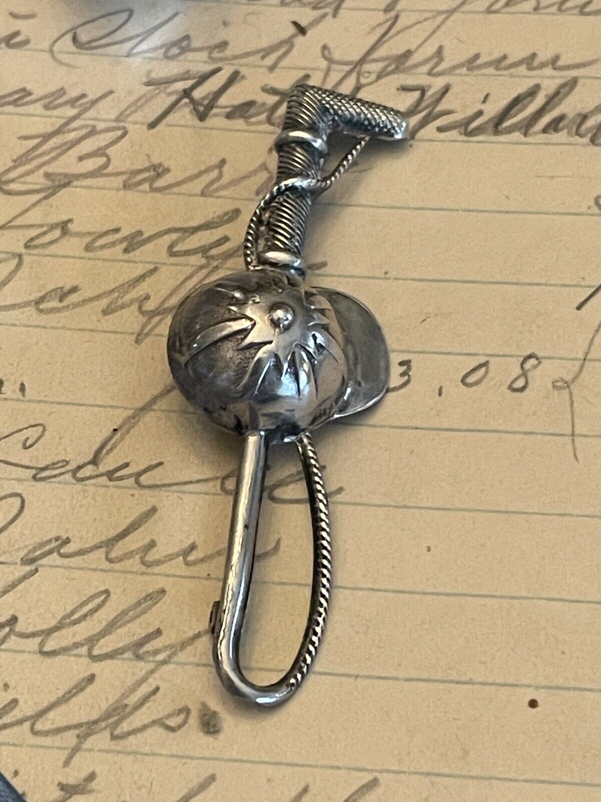 Equestrian Sterling Silver Jockey Crop & Cap Brooch VINTAGE