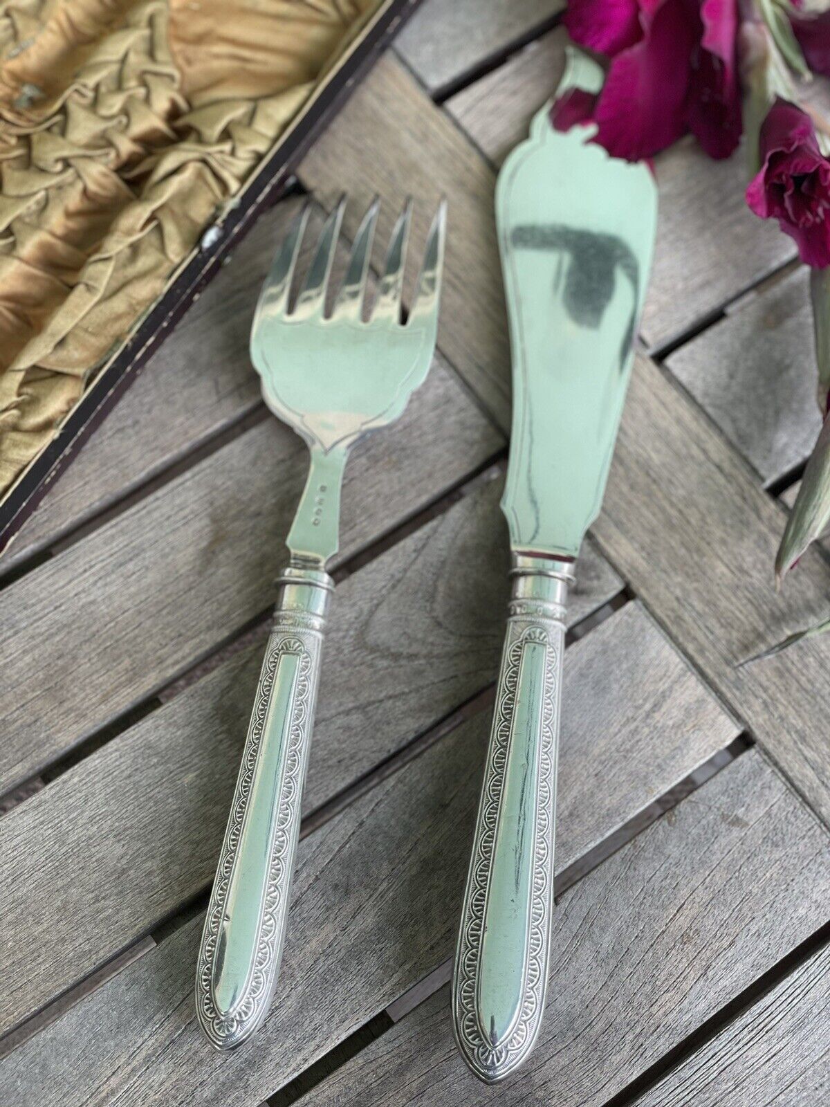 VICTORIAN Serving Set ANTIQUE Allen & Darwin In Case SILVER-PLATE