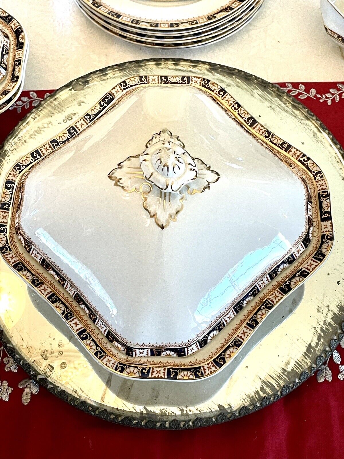 ANTIQUE Wood & Sons England WINDSOR Semi Porcelain Cobalt Vegetable Tureen LIDDED