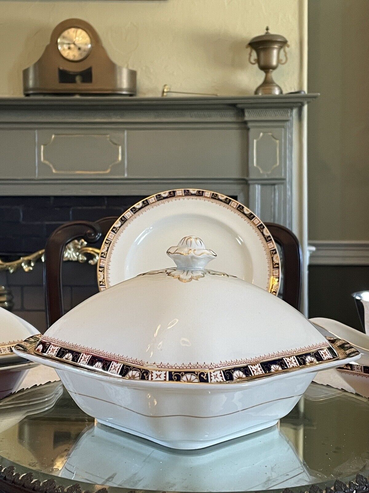 ANTIQUE Wood & Sons England WINDSOR Semi Porcelain Cobalt Vegetable Tureen LIDDED