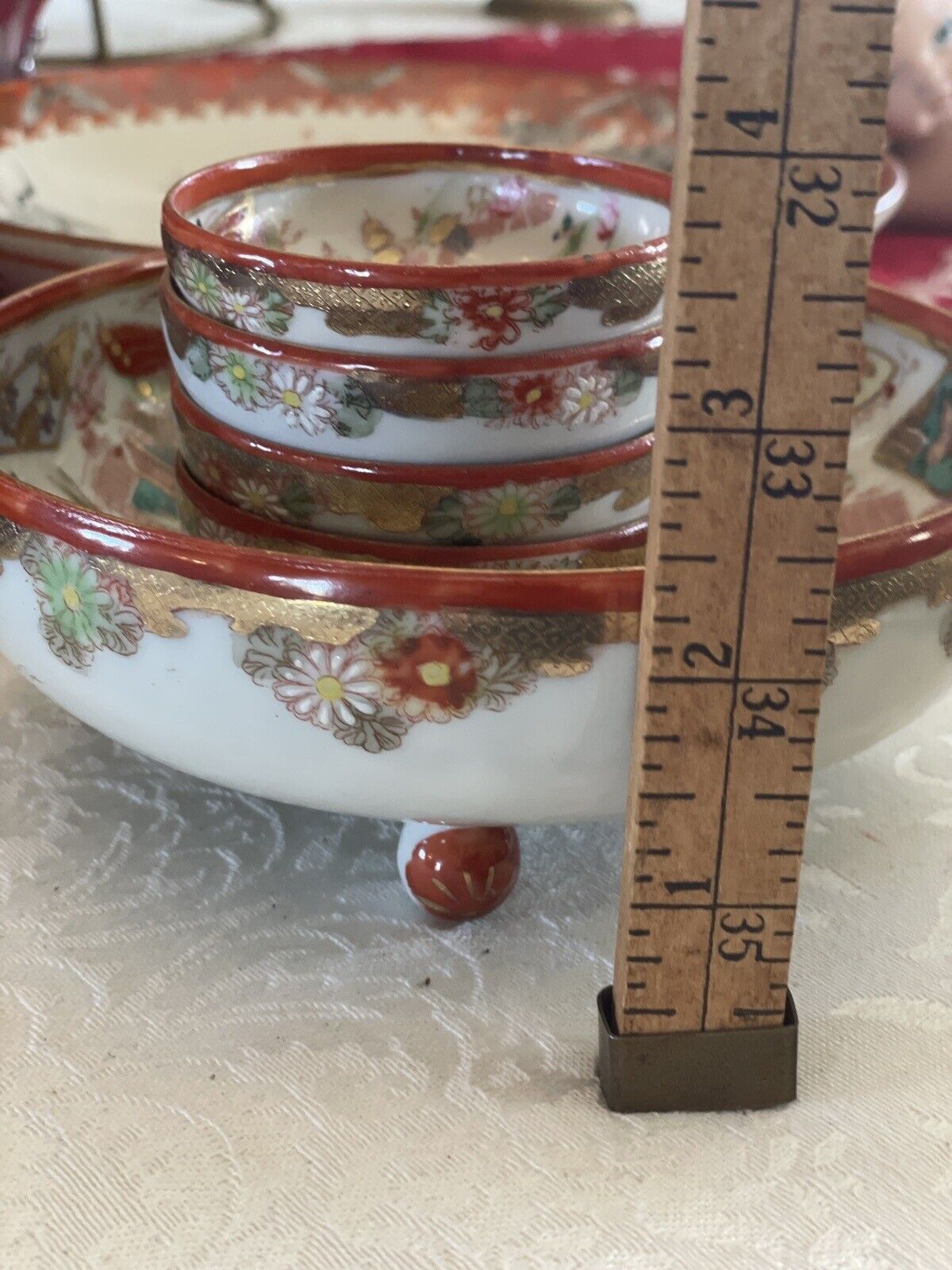 Geisha Nut Bowl Set Hand Painted Large Bowl With 4 Small VINTAGE