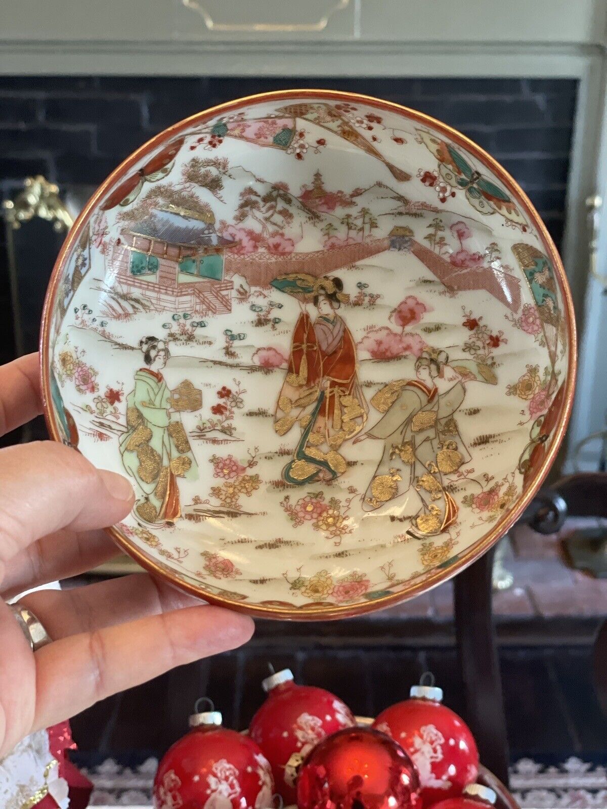 Geisha Nut Bowl Set Hand Painted Large Bowl With 4 Small VINTAGE