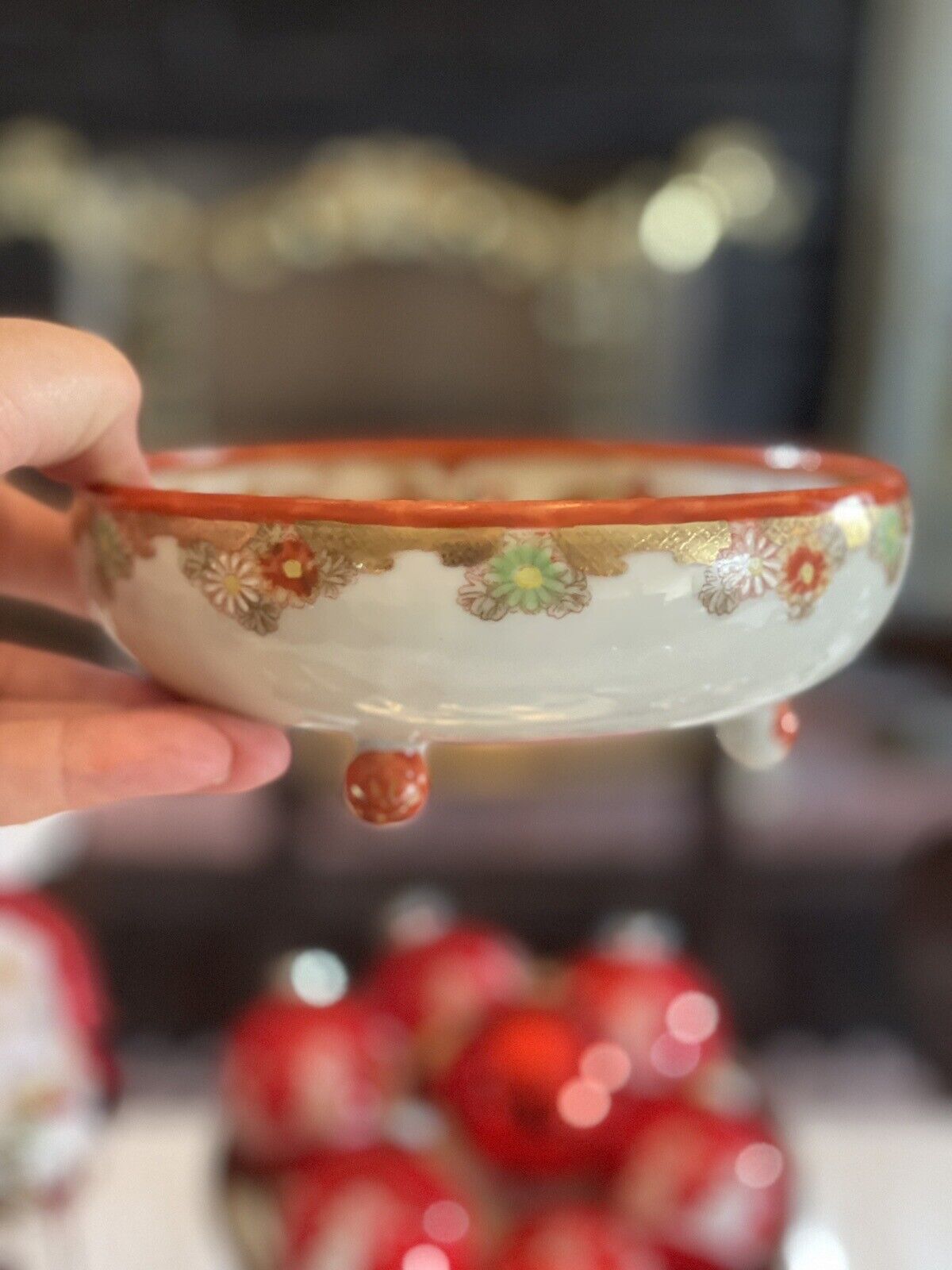 Geisha Nut Bowl Set Hand Painted Large Bowl With 4 Small VINTAGE