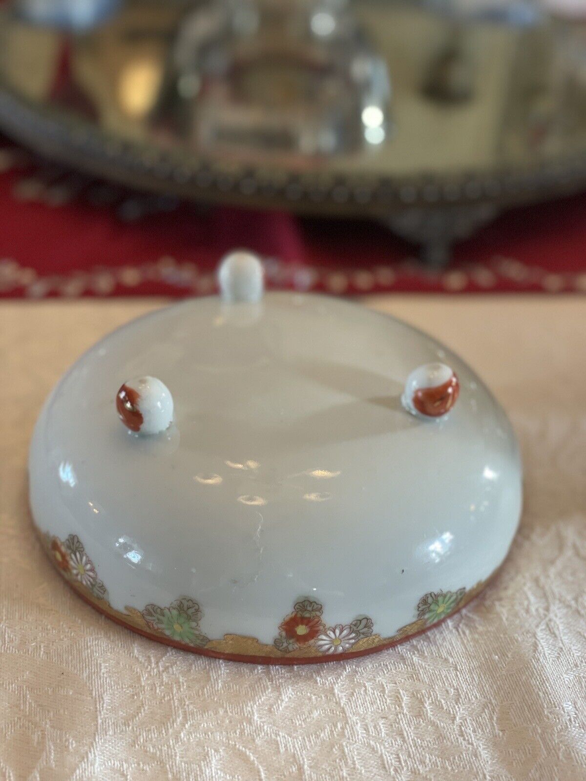 Geisha Nut Bowl Set Hand Painted Large Bowl With 4 Small VINTAGE