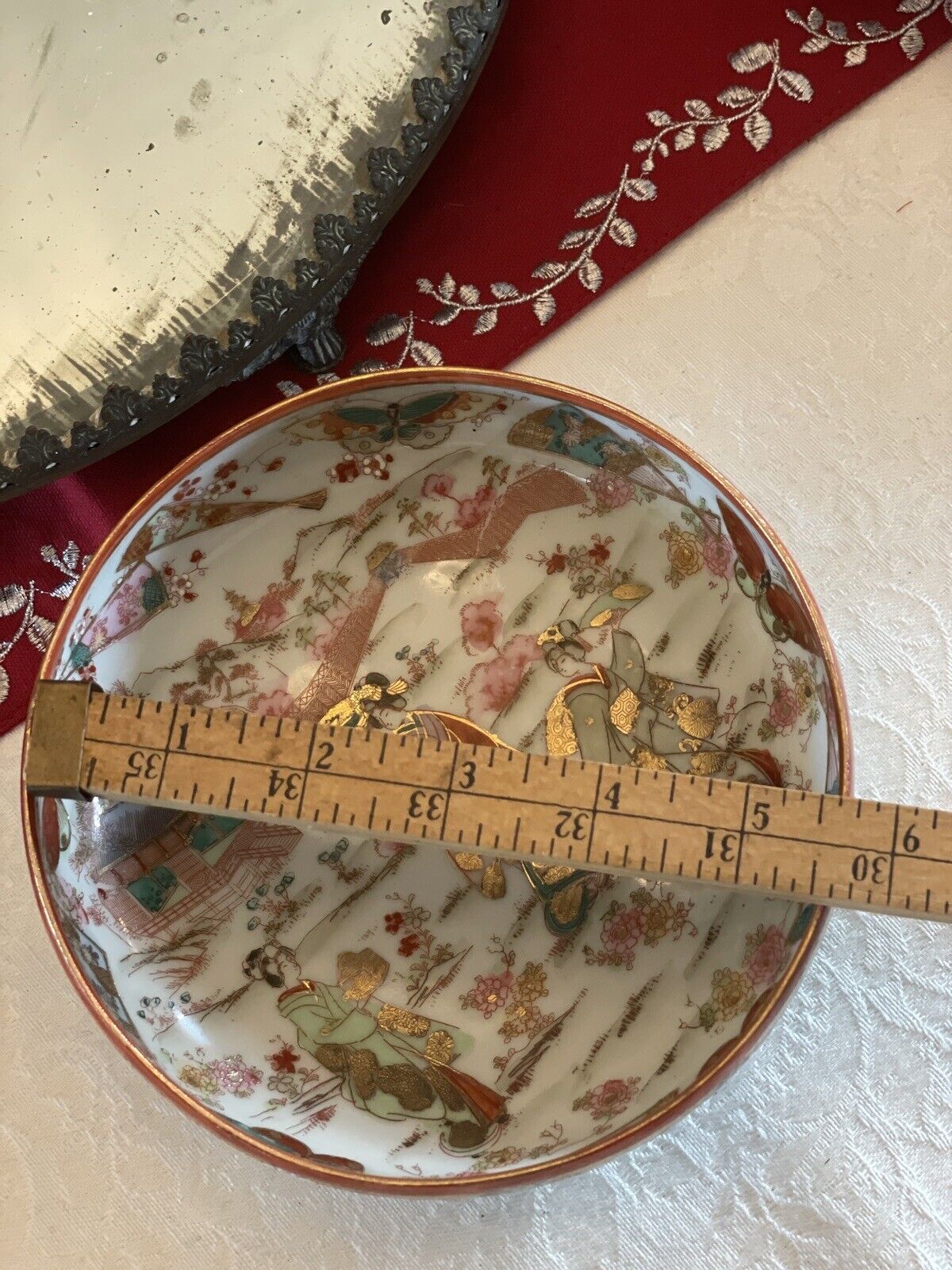 Geisha Nut Bowl Set Hand Painted Large Bowl With 4 Small VINTAGE