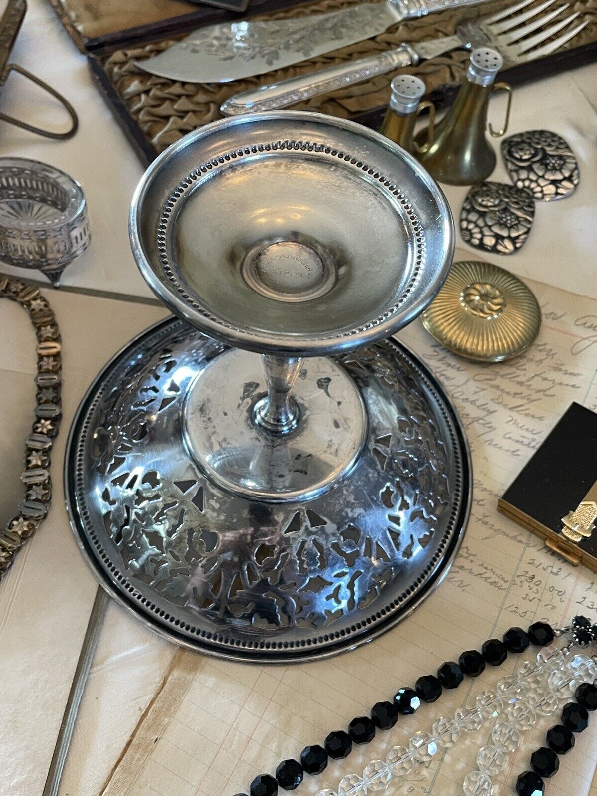 Vintage Sheffield Silverplate Footed Reticulated Bonbon Dish Grapes & Vines