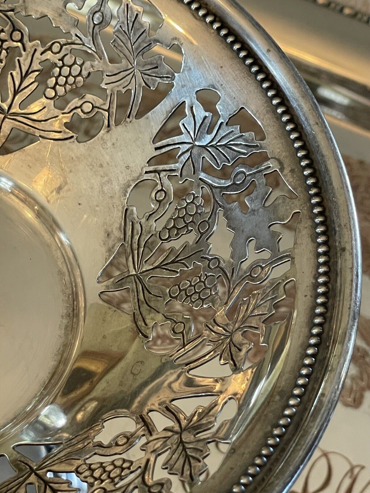 Vintage Sheffield Silverplate Footed Reticulated Bonbon Dish Grapes & Vines