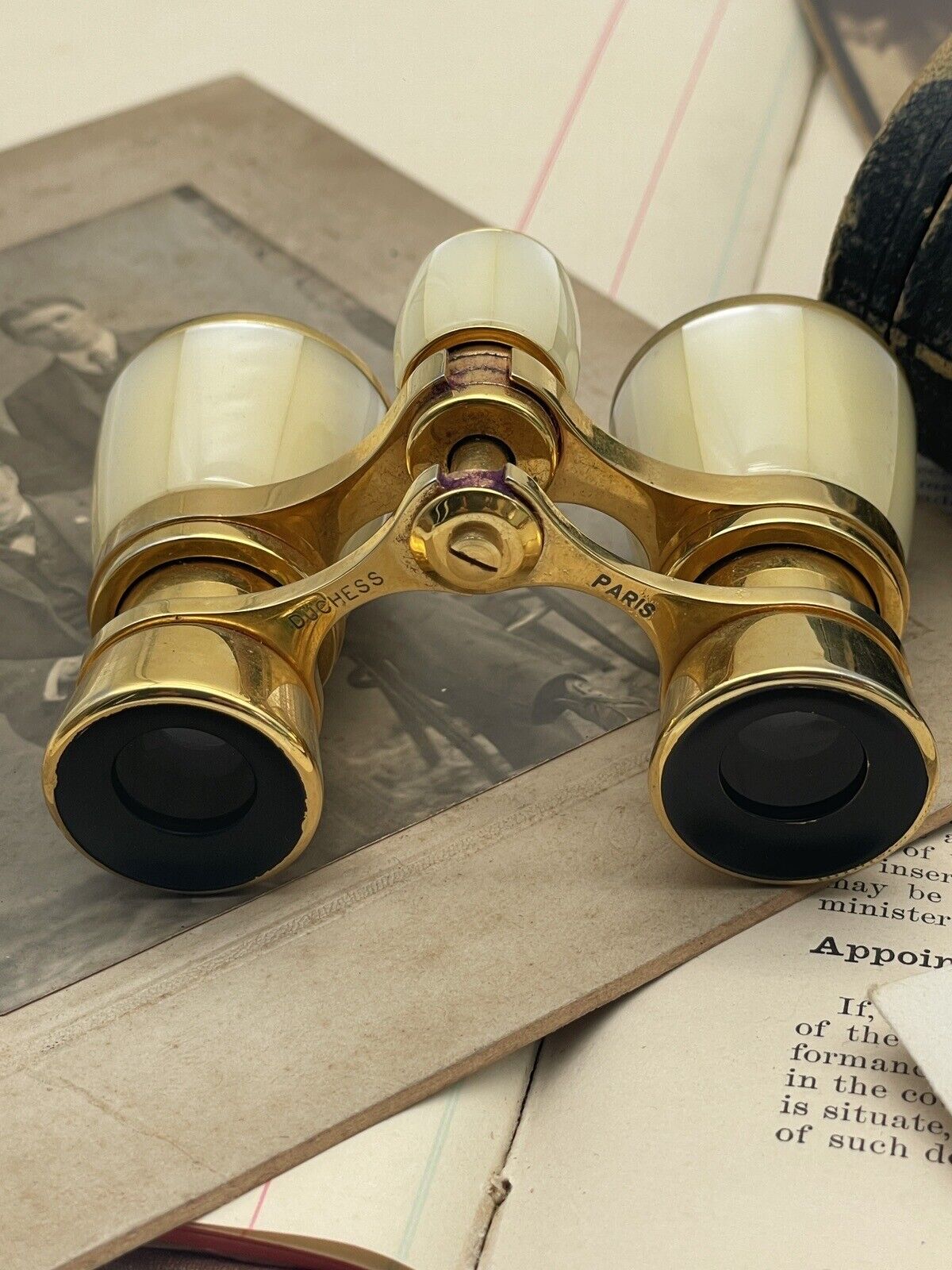 Antique Opera Glasses FRENCH Paris Duchess X3 Brass MOP In Original Case