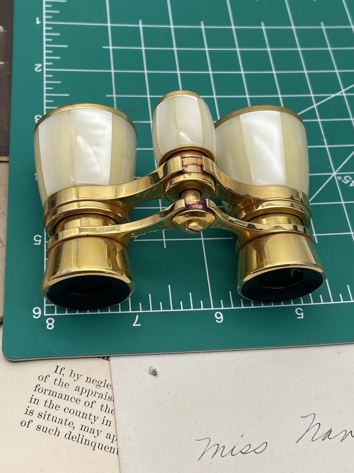 Antique Opera Glasses FRENCH Paris Duchess X3 Brass MOP In Original Case