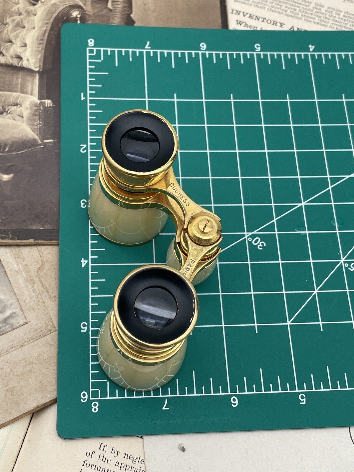 Antique Opera Glasses FRENCH Paris Duchess X3 Brass MOP In Original Case