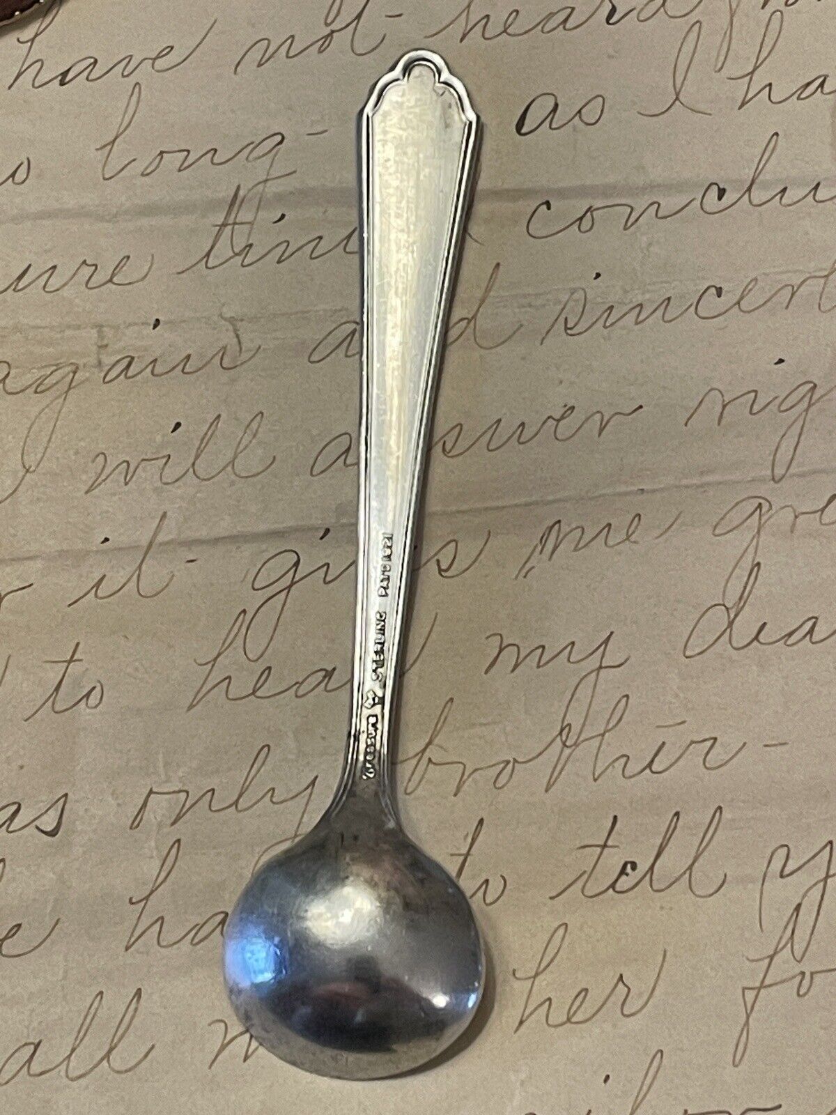 Antique William & Mary Lunt Sterling Silver Treasure Salt Spoon Monogram 1921