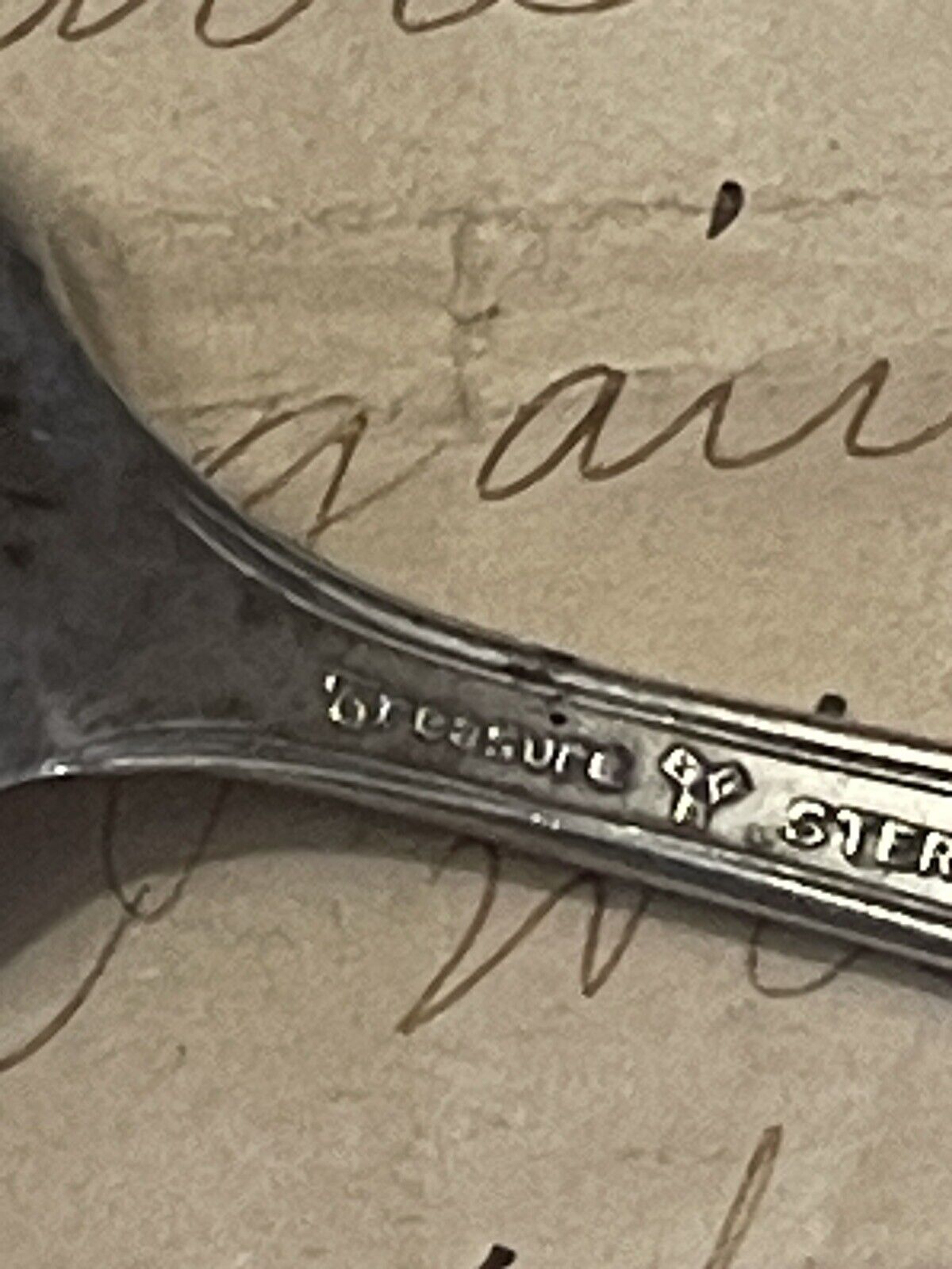 Antique William & Mary Lunt Sterling Silver Treasure Salt Spoon Monogram 1921