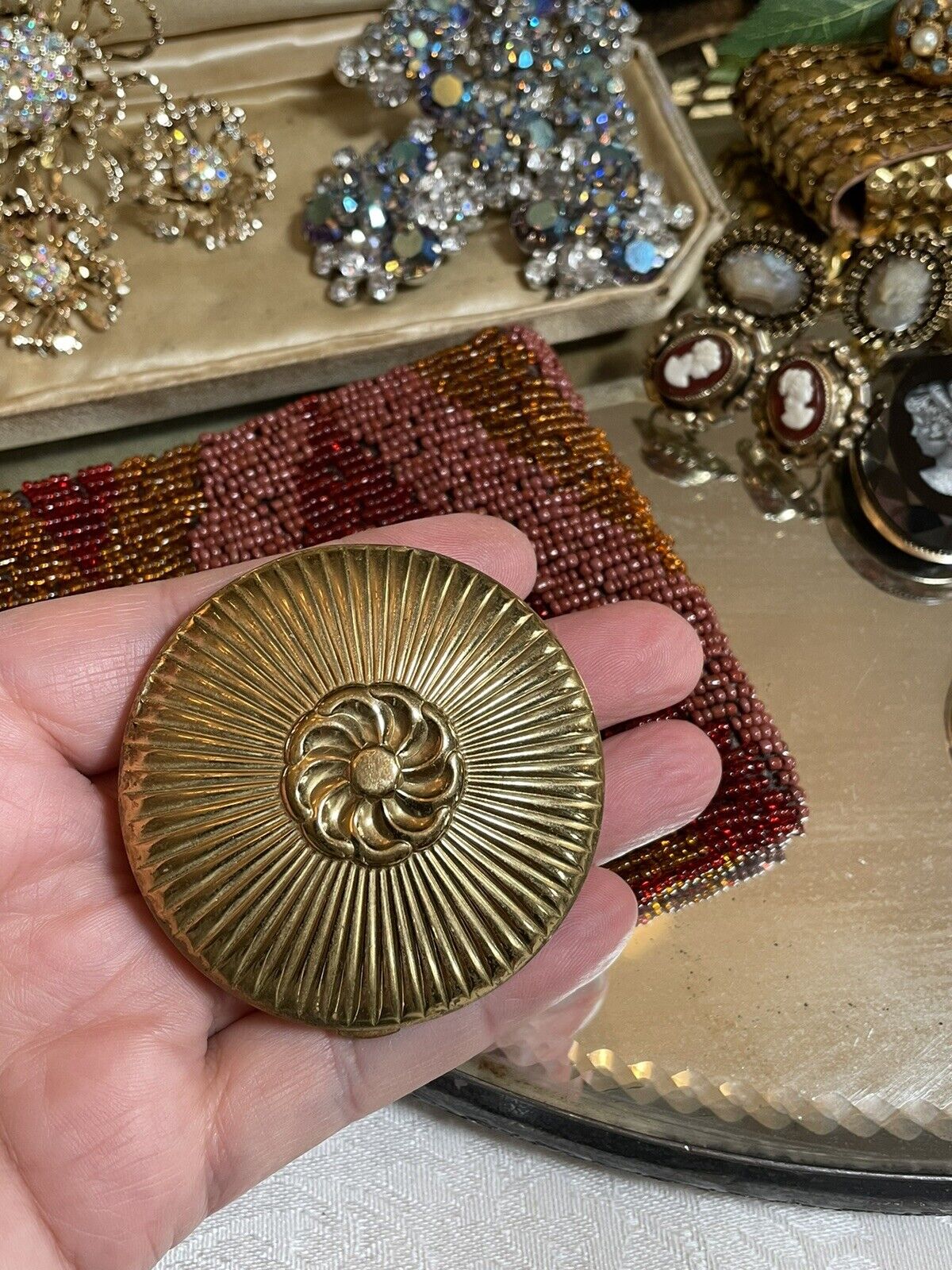 VINTAGE Compact Richard Hudnot Gold Tone no Powder Estate Find