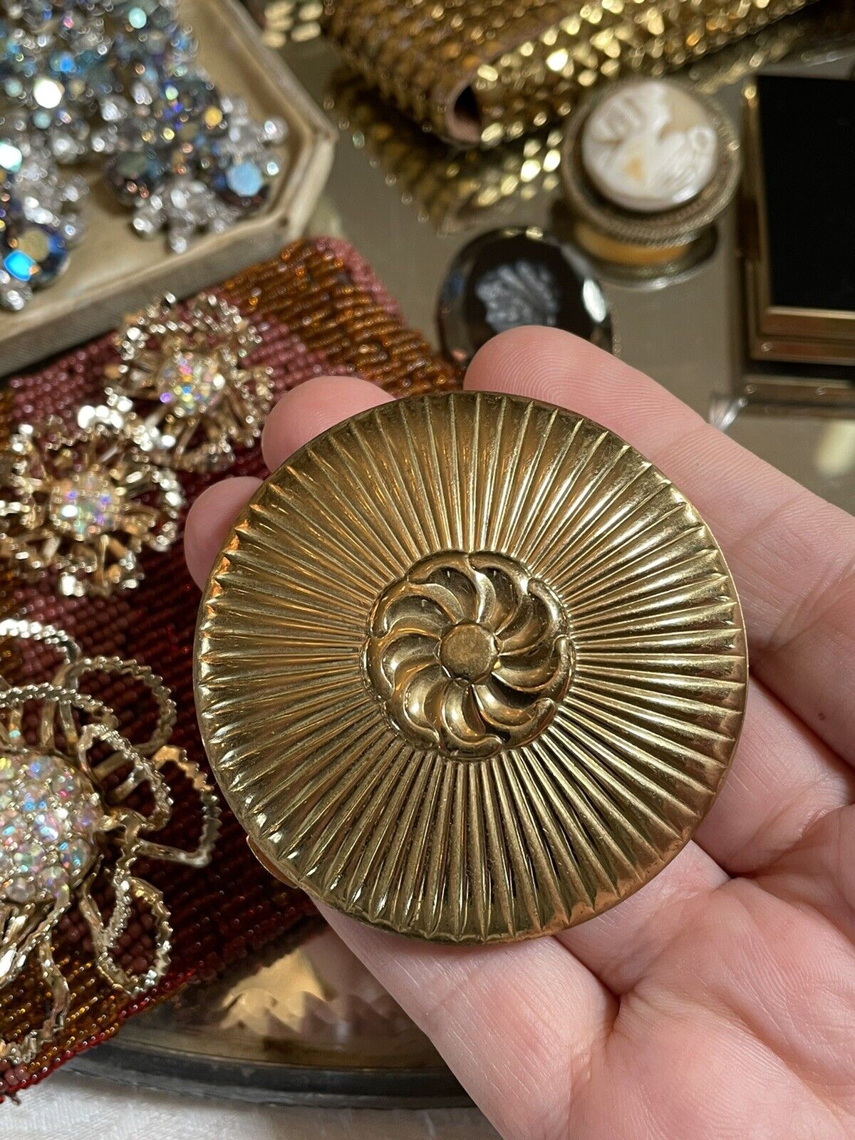 VINTAGE Compact Richard Hudnot Gold Tone no Powder Estate Find