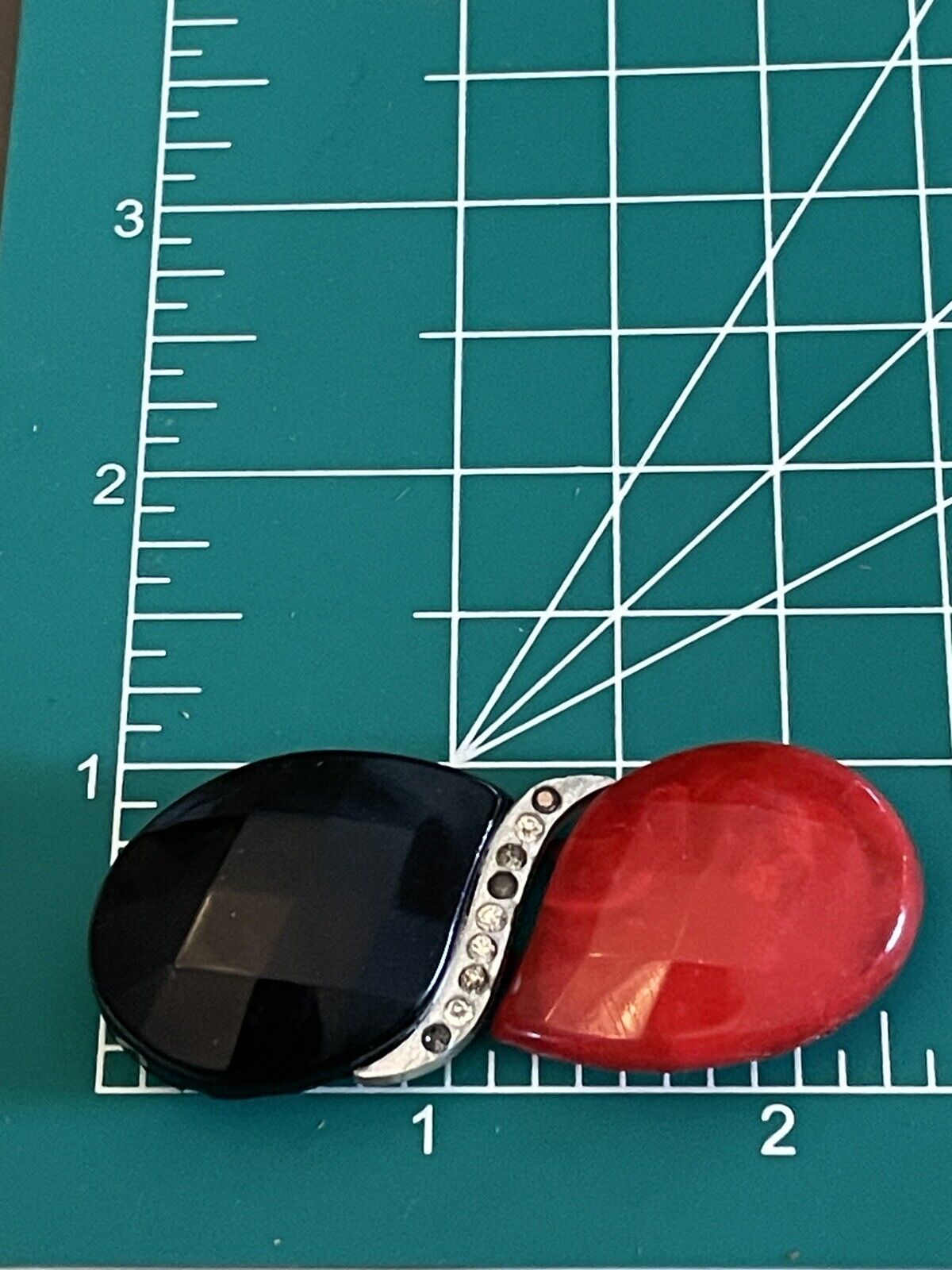 Art Deco Early Plastic Belt Buckle Red Black Silver Rhinestone
