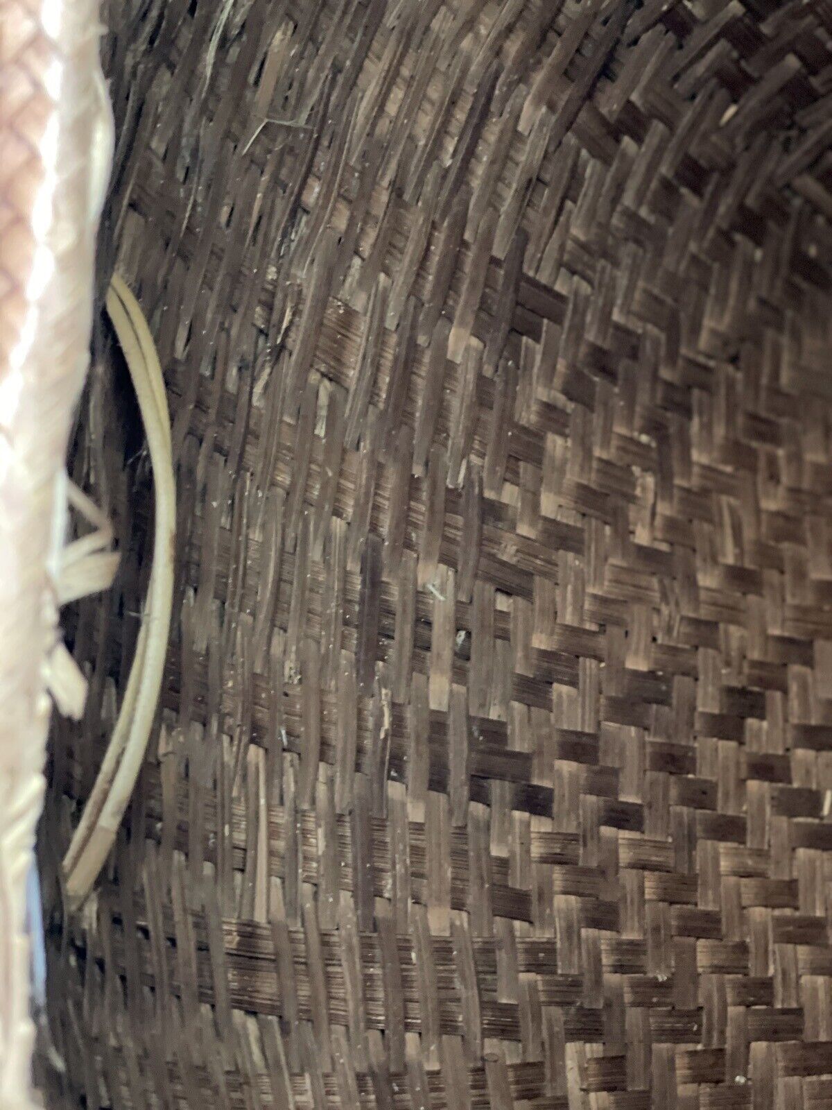 Vintage Basket Filipino Woven Pack Style Lid & Handles circa 17.5” X 13” X 15”