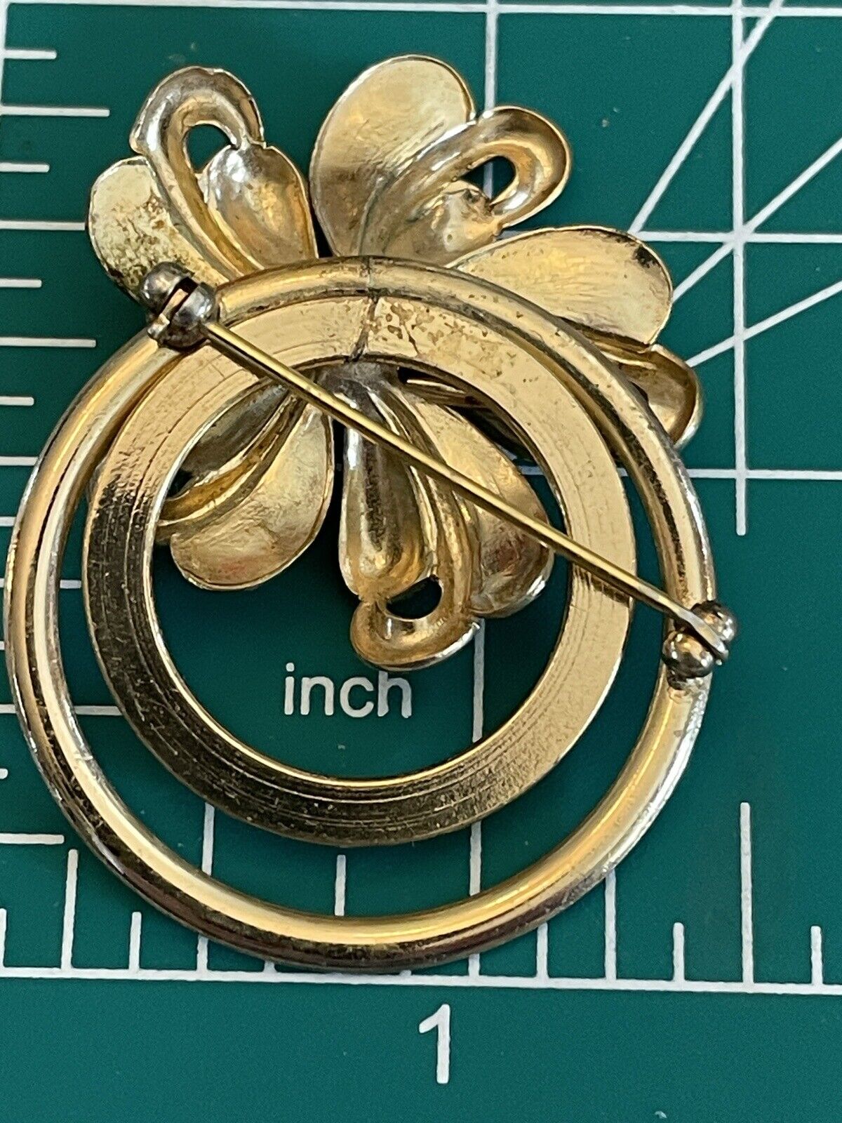 Vintage Goldtone Flower With Rings Brooch