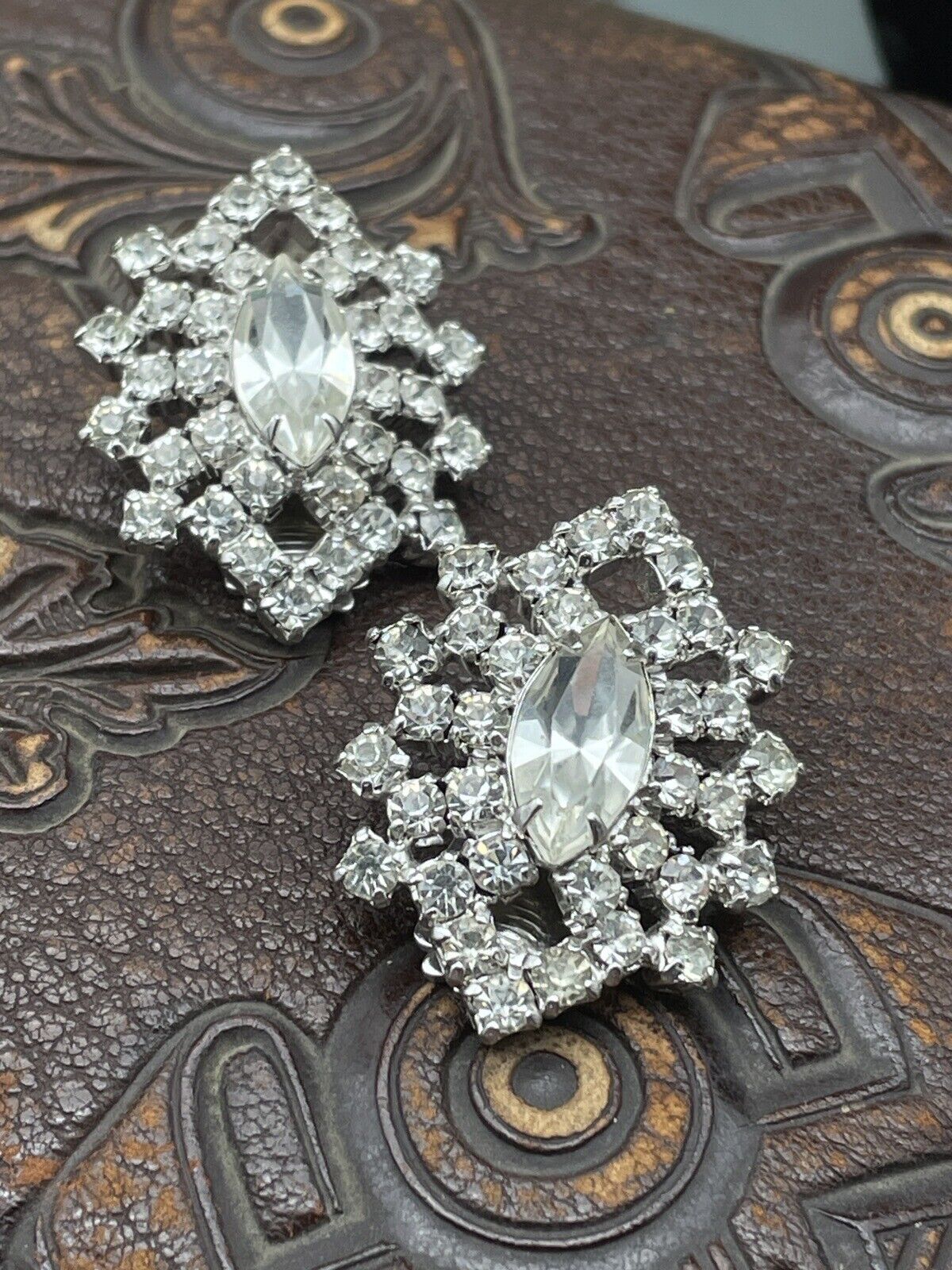 Vintage Rhinestone Earrings Multifaceted Clear Rhinestones